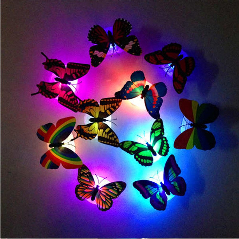3D LED Butterfly Wall Lights - Colorful Night Light Decor for Garden, Backyard, Lawn, Wedding, Party, Nursery, Bedroom & Living Room (20PC Set, Random Styles) - Perfect for Outdoor & Indoor Ambiance