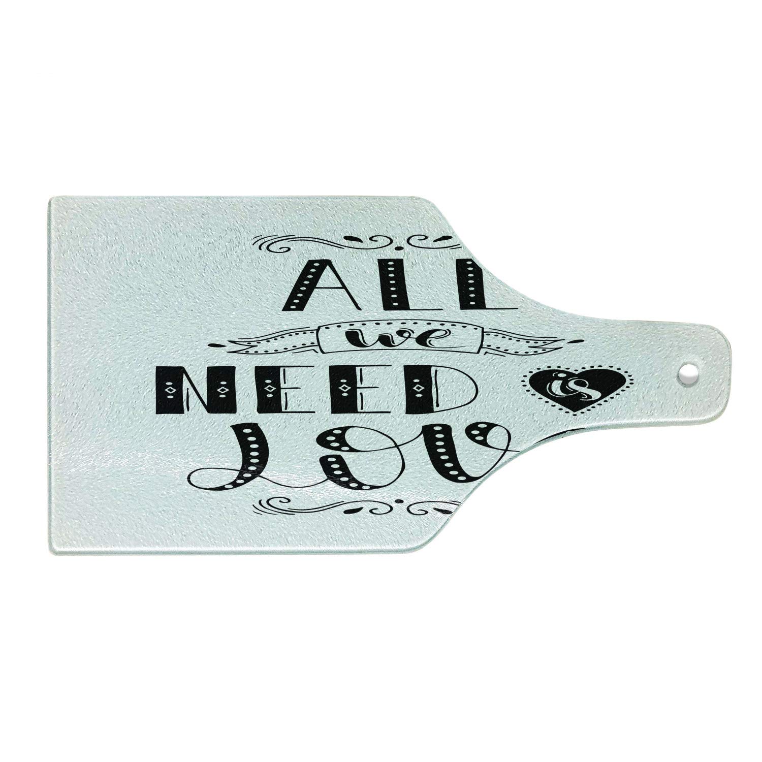 Ambesonne Love Phrase Tempered Glass Cutting Board - Inspirational 'All We Need Is Love' Valentine's Day Serving Board with Wine Bottle Design in Charcoal Grey & White | Perfect for Romantic Dinners, Gift Giving & Kitchen Decor