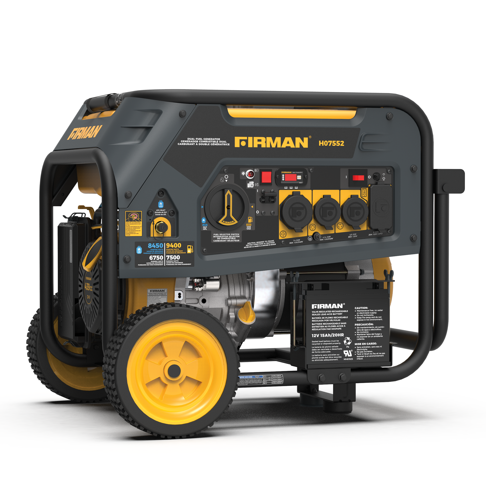 7500W Dual Fuel Portable Generator with Electric Start - 120V/240V Output for Camping, RV Trips & Emergency Power Backup