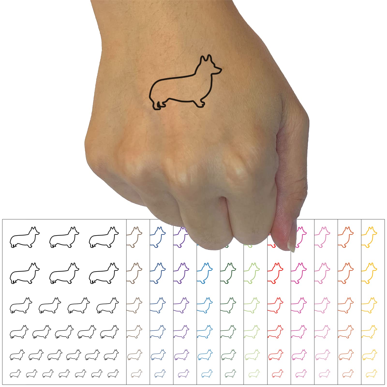Waterproof Pembroke Welsh Corgi Dog Outline Temporary Tattoo Set - Black Fake Body Art Stickers (1 Sheet) | Perfect for Pet Lovers, Costume Parties & Animal-Themed Events