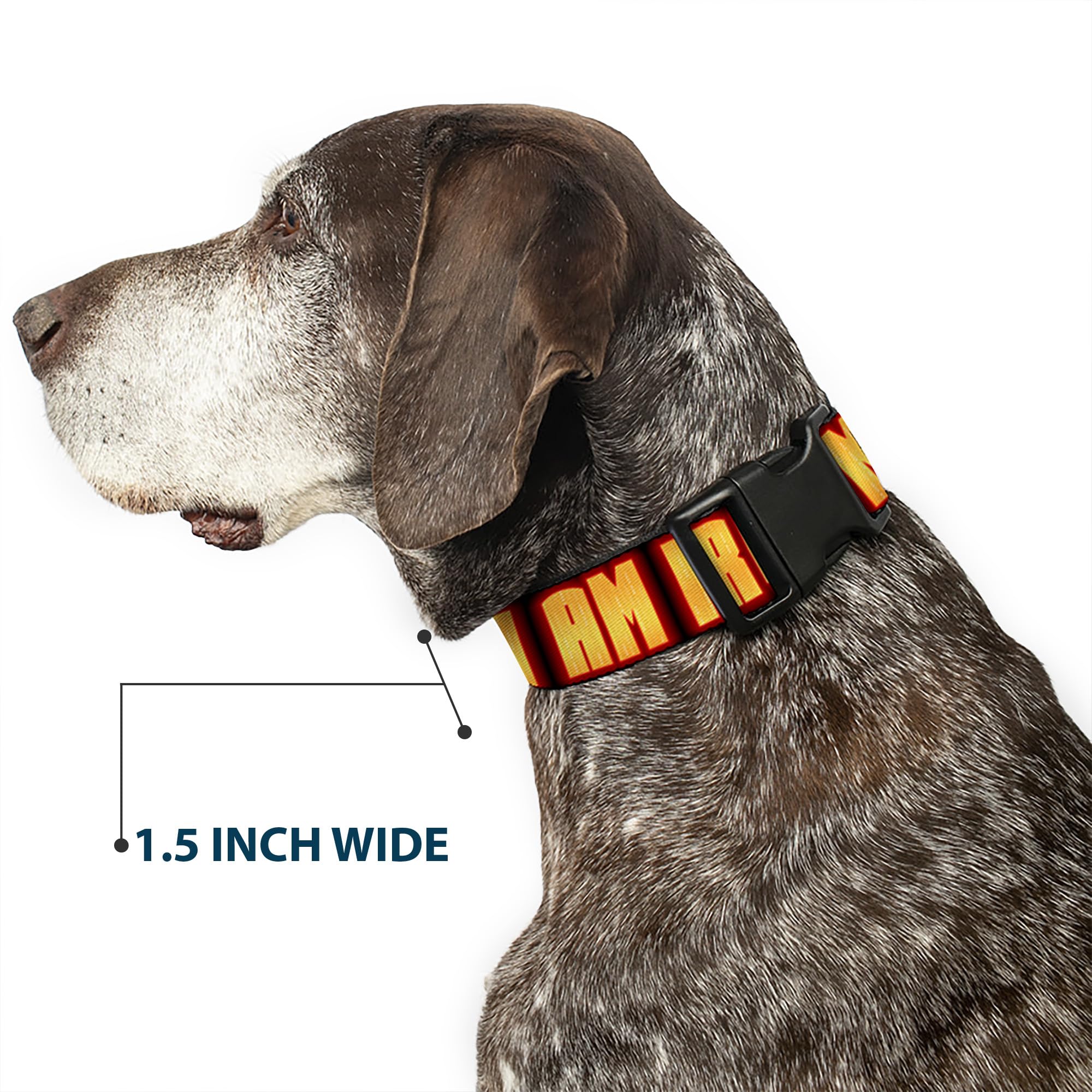 Iron Man Dog Collar with Plastic Clip - Black & Yellow Glow, 11-17 Inches, 1.0 Inch Wide | Marvel Superhero Pet Accessory for Cosplay & Daily Walks