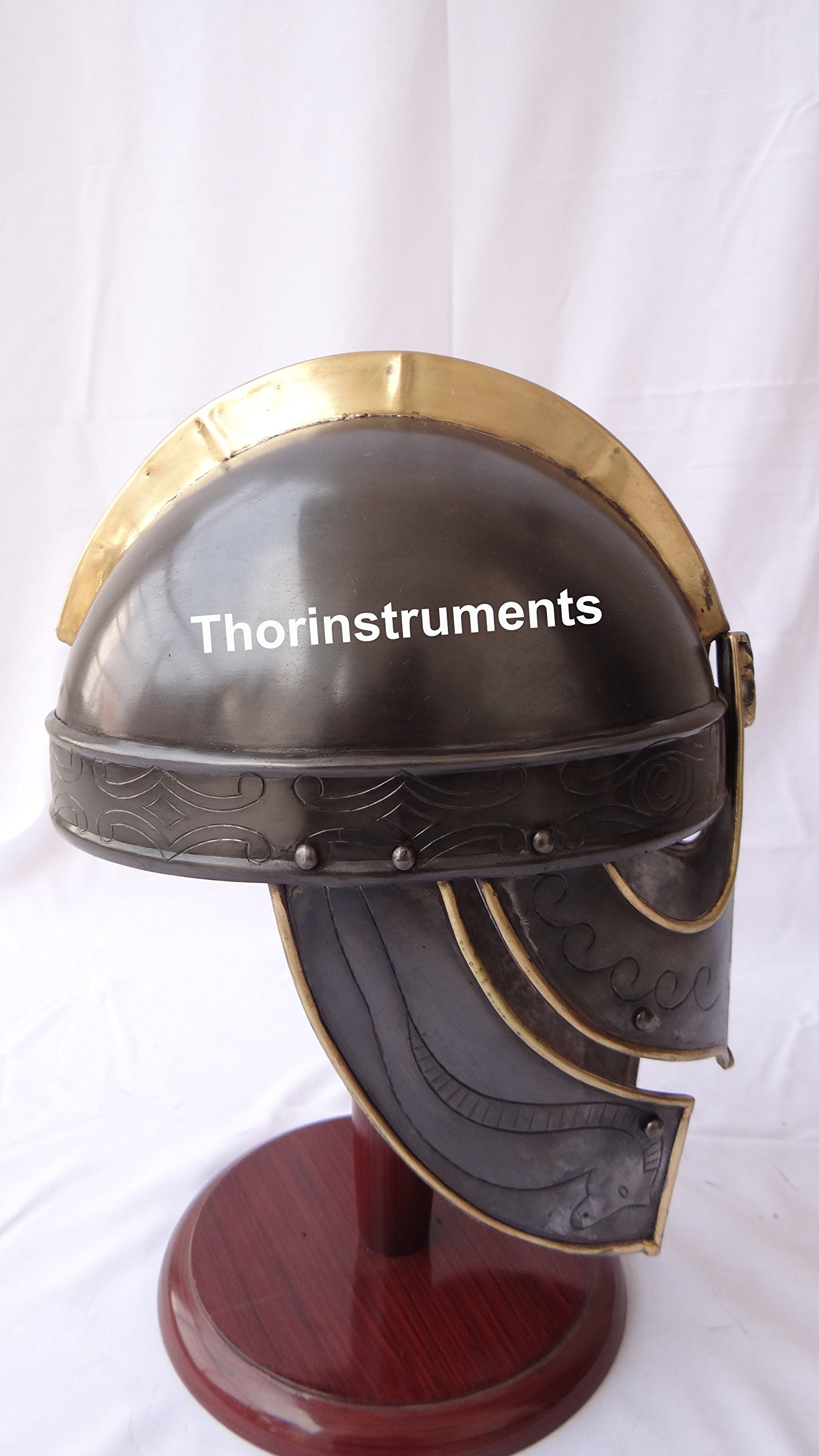 VALSGARDE Medieval Helmet Replica - Ancient Black Finish Collectible Viking Helmet with Display Stand | Rustic Home Decor, Man Cave Display, Viking Cosplay Costume Accessory, Unique Gift for History Enthusiasts