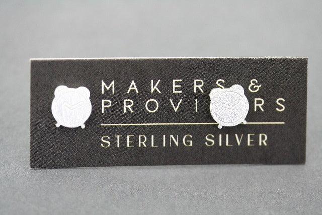 Sterling Silver Alarm Clock Stud Earrings - Perfect for Gifts, Fashion Accessories & Everyday Wear