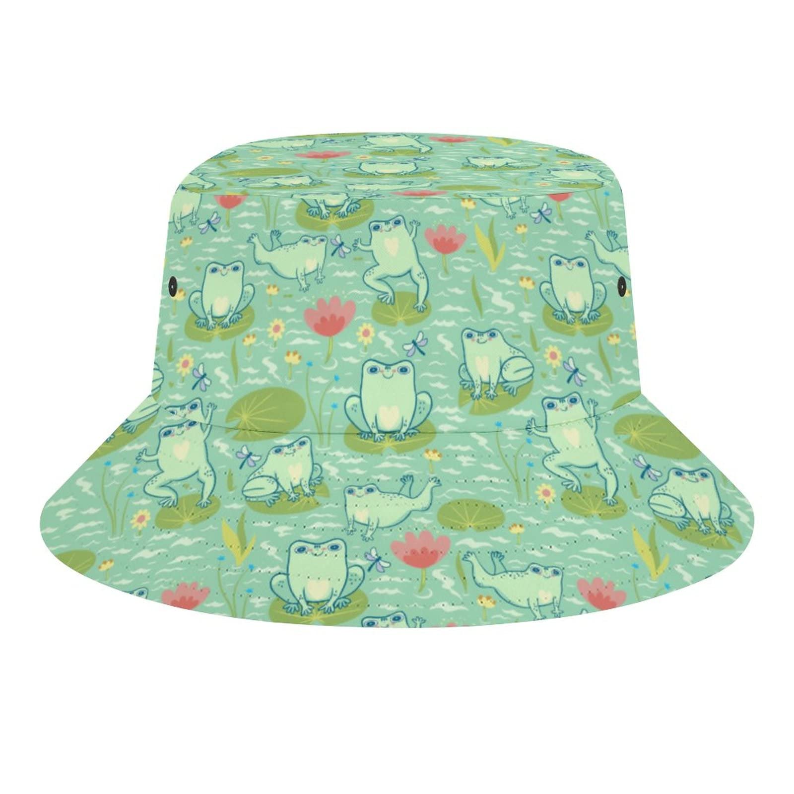 Stylish Kawaii Frog Bucket Hat for Women & Men - Summer Beach Fisherman Sun Hat for Outdoor Travel, Hiking & Casual Wear - Unisex Adjustable UV Protection Cap