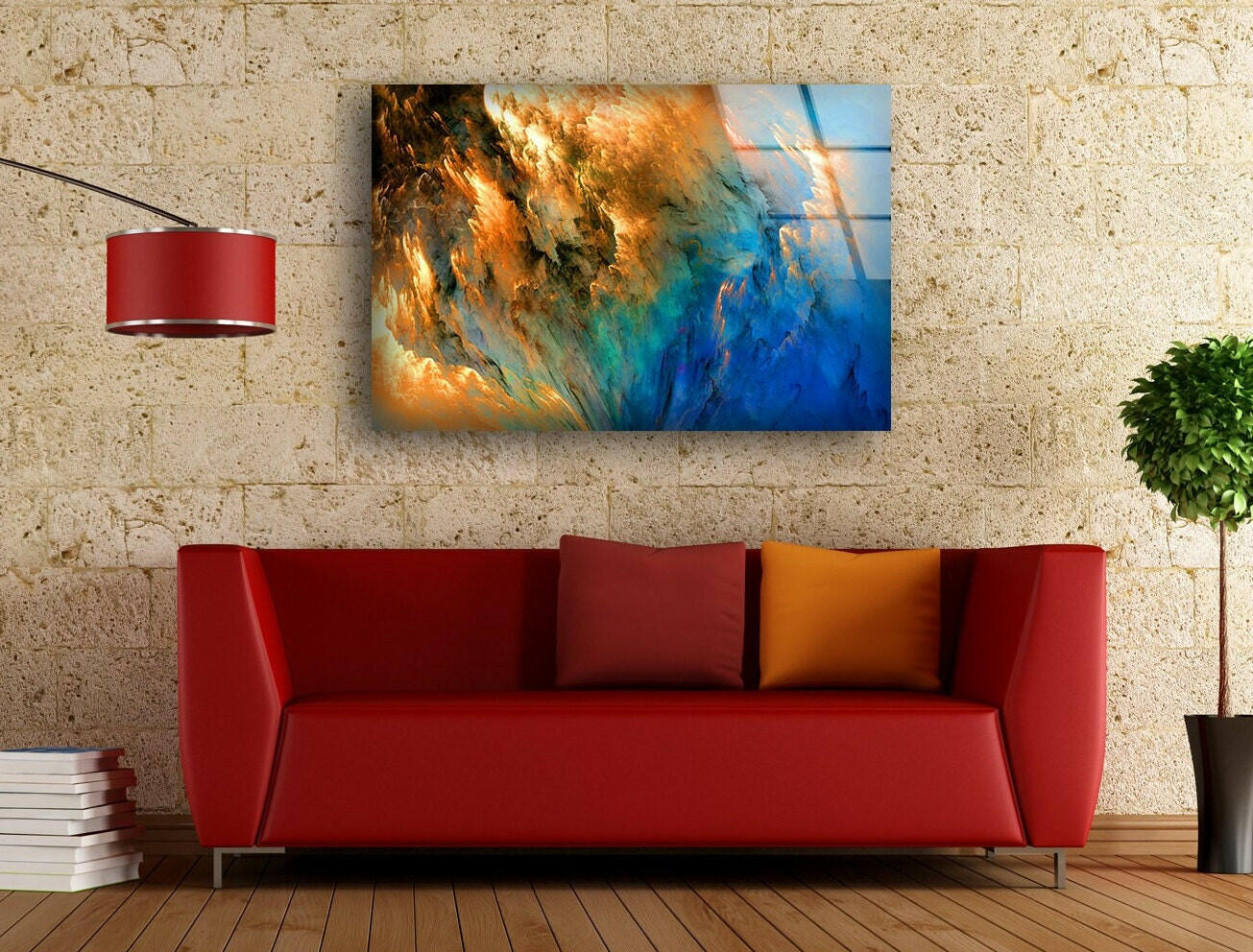 Blue Gold Alcohol Ink Glass Wall Art - Handmade Abstract Painting for Home & Office Decor - Perfect for Living Room, Bedroom, or Gift