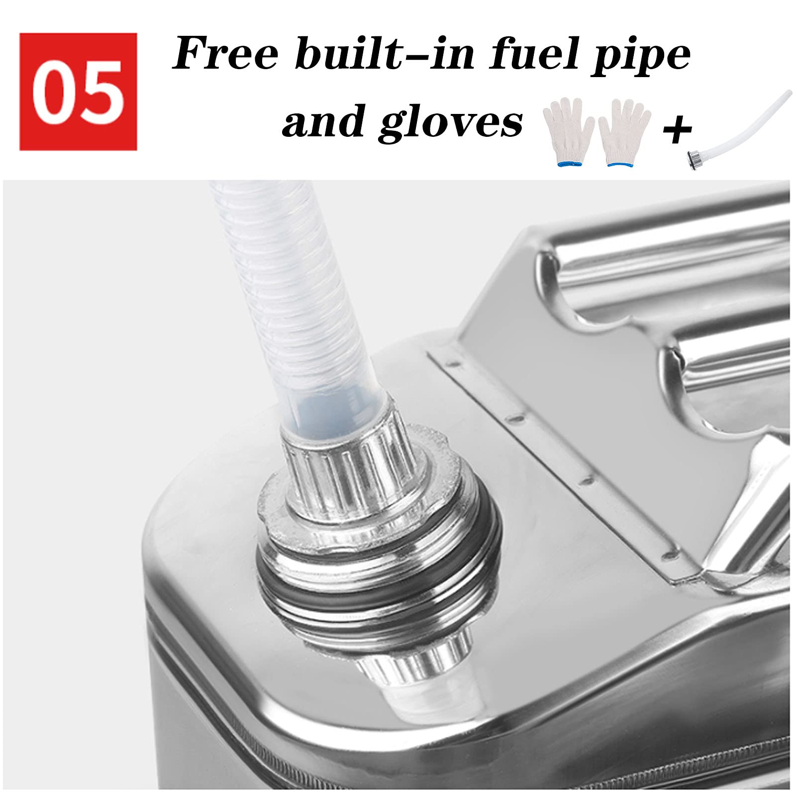 304 Stainless Steel Gasoline Can with Spill-Proof Spout & Built-in Oil Tube - Leak-Proof Fuel Container with Bonus Funnel - Perfect for Cars, Motorcycles, Lawn Mowers & Emergency Fuel Storage