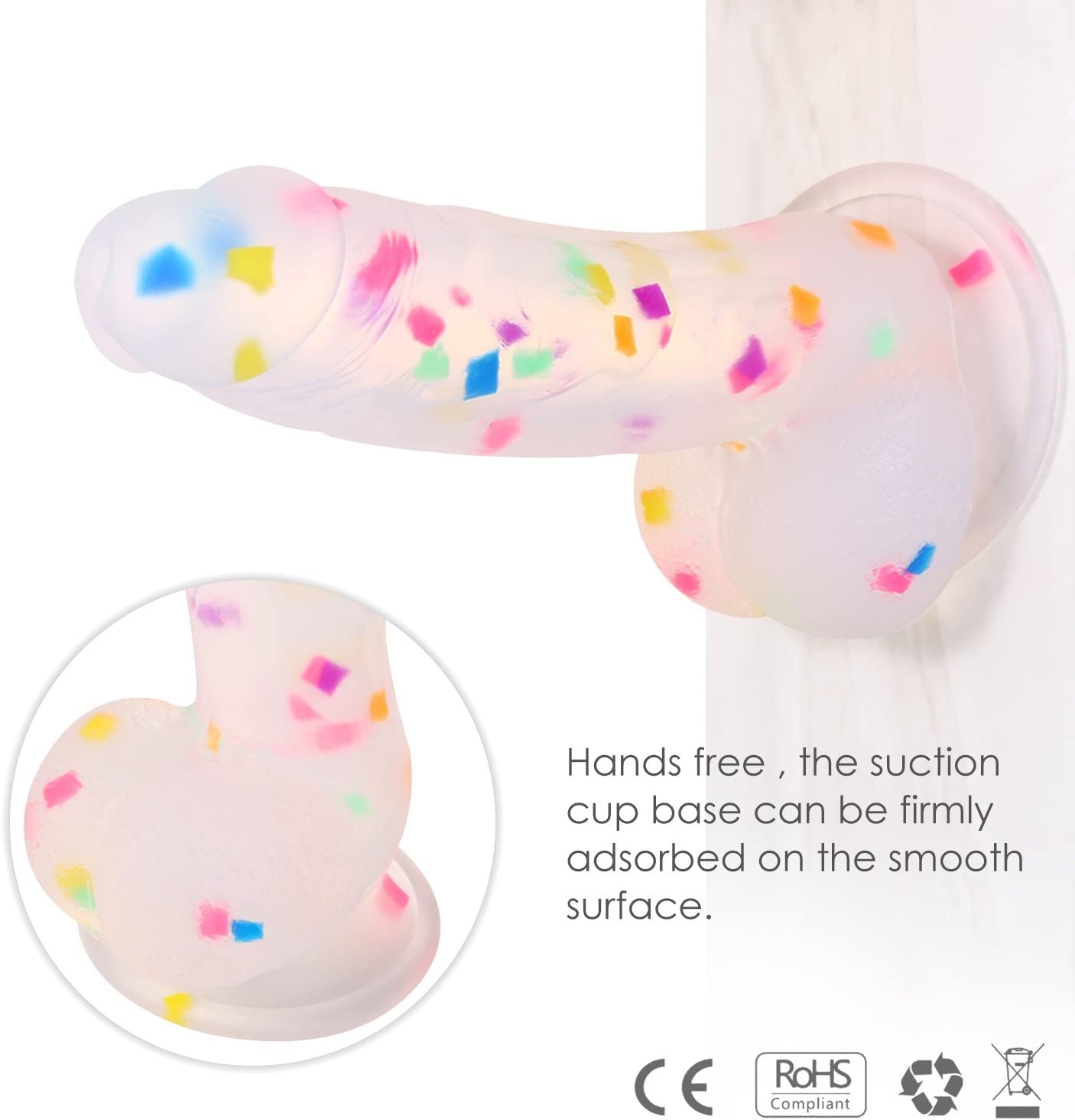 Realistic 7.6 Inch Clear Silicone Confetti Dildo with Strong Suction Cup - Adult Sex Toy for Women, Couples Play, Solo Pleasure & Bachelorette Parties
