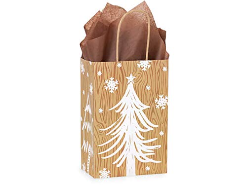 250 Pack Rustic Christmas Joy Paper Gift Bags 5.5
