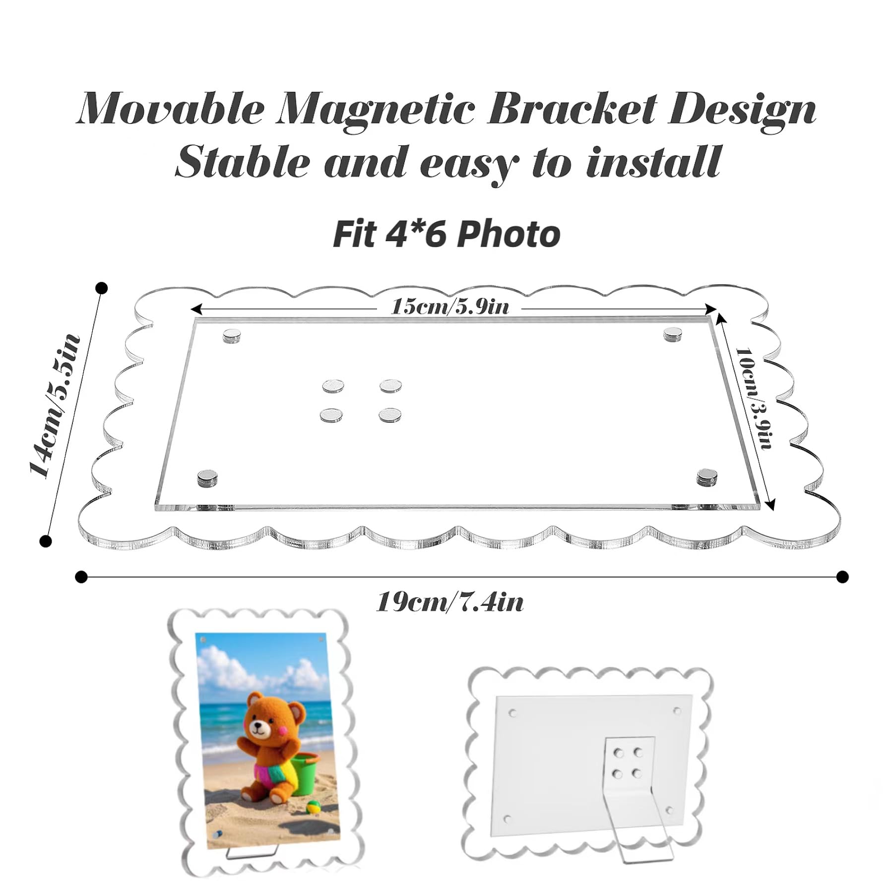 3 Pack 4x6 Magnetic Photo Frames - Clear Acrylic for Refrigerator & Desktop Display