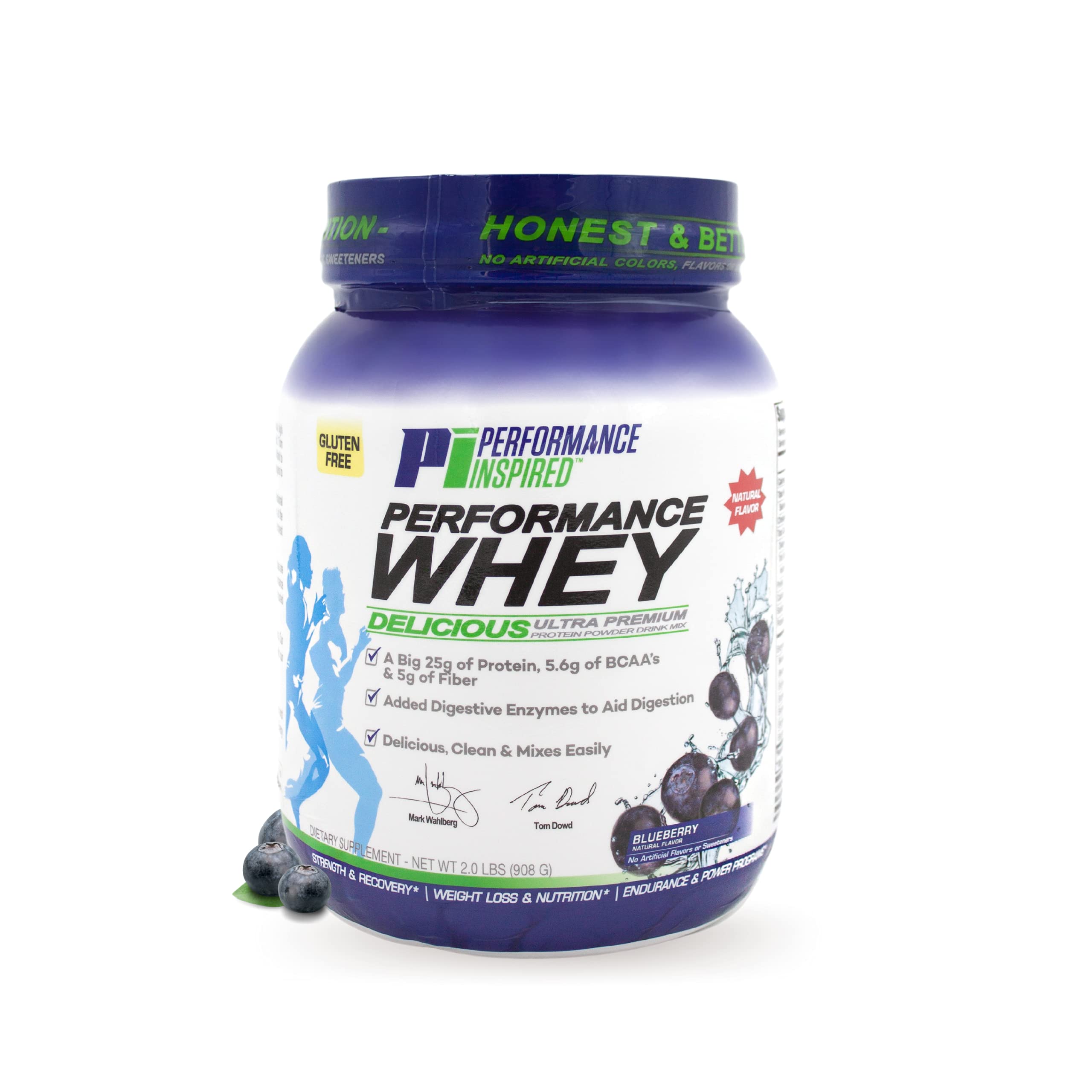 Performance Inspired Whey Protein Powder - All Natural, 25G Protein, BCAAs, Digestive Enzymes & Fiber - Blueberry Flavor, 2lb for Muscle Recovery & Post-Workout Nutrition