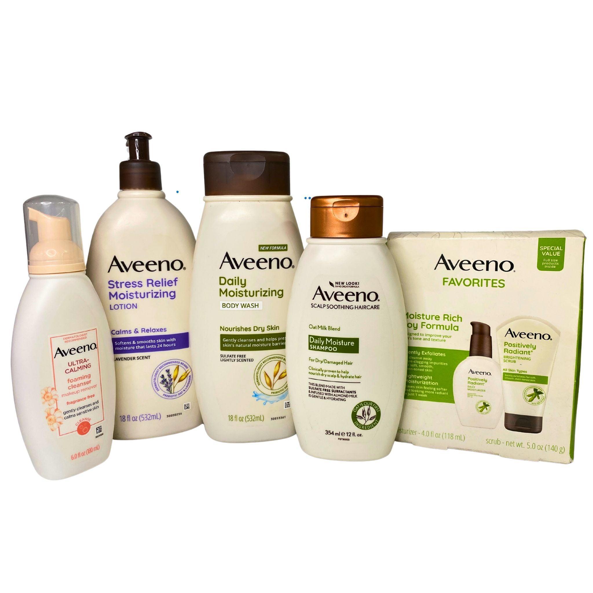 Aveeno Skincare Bundle - Body Wash, Cleanser, Shampoo & Lotion (40 Pcs) for Daily Moisturizing & Gentle Cleansing - Perfect for Dry Skin Care & Sensitive Skin Routine