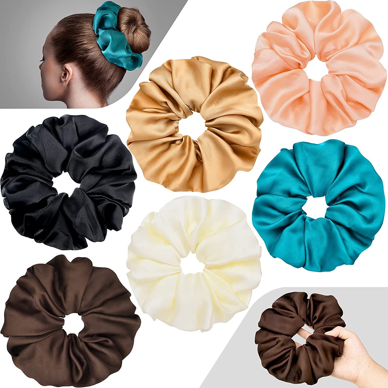 Glamifirsto 6-Pack Large Satin Hair Scrunchies - Silk Hair Bands & No Crease Ponytail Holders for Women & Girls - Perfect for Work, Gym, and Everyday Hair Accessories