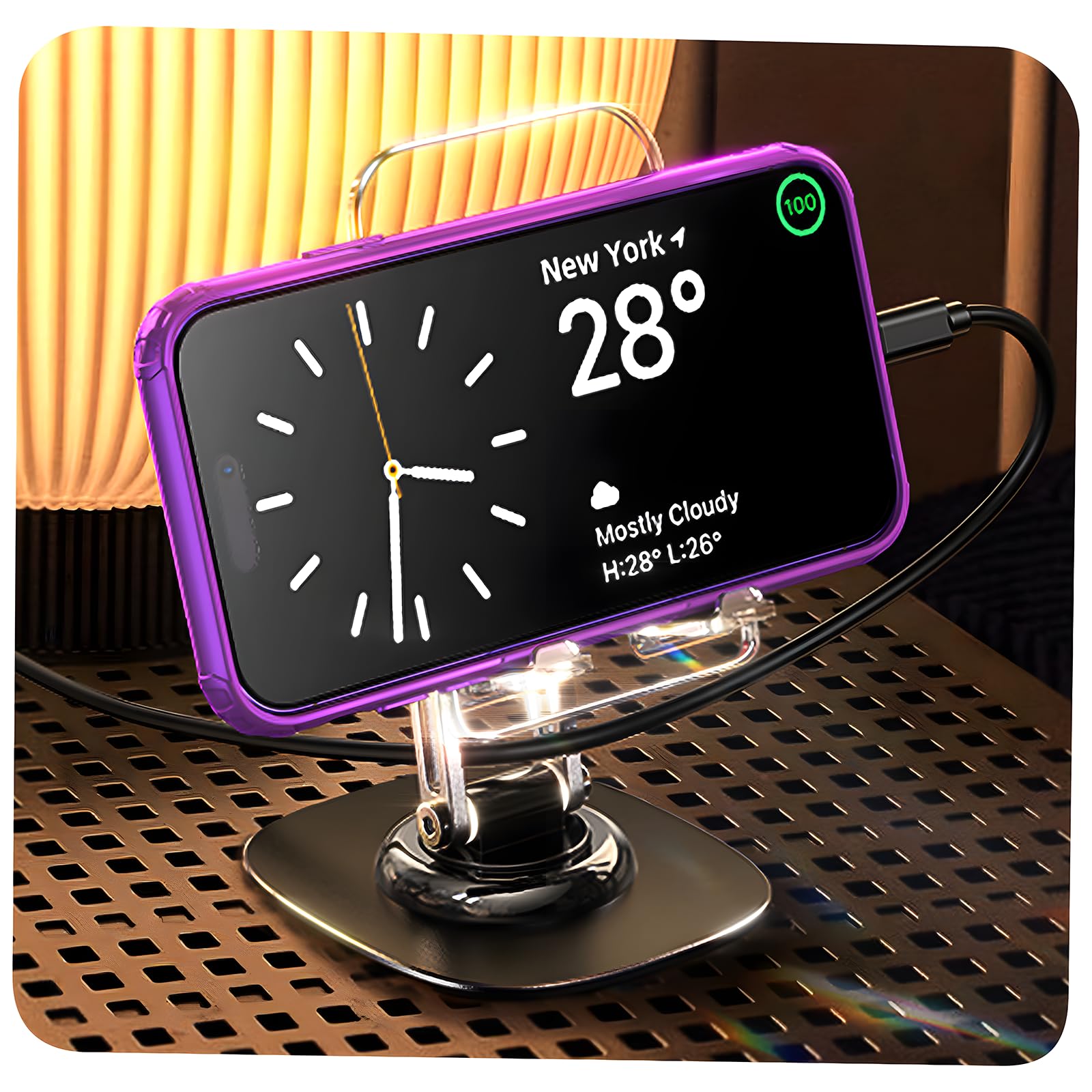 LISEN Acrylic Phone Stand for Desk - Adjustable Cell Phone Holder for iPhone & Android (4-11 Inch) - Cute Office Accessories for Women, Perfect for Cubicle, Home Desk & Video Calls