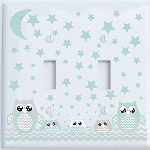 Double Toggle Owl Light Switch Plate Covers - Grey and Seafoam Green Owl Design for Nursery Decor | Perfect for Kids' Rooms, Baby Showers & Whimsical Home Decor