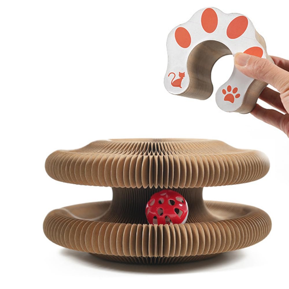 2-Pack Magic Organ Cat Scratcher Board with Interactive Ball - Foldable Cardboard Scratching Pad for Kittens & Small Pets - Durable Cat Toy for Exercise & Play - Perfect for Home, Office & Travel Use