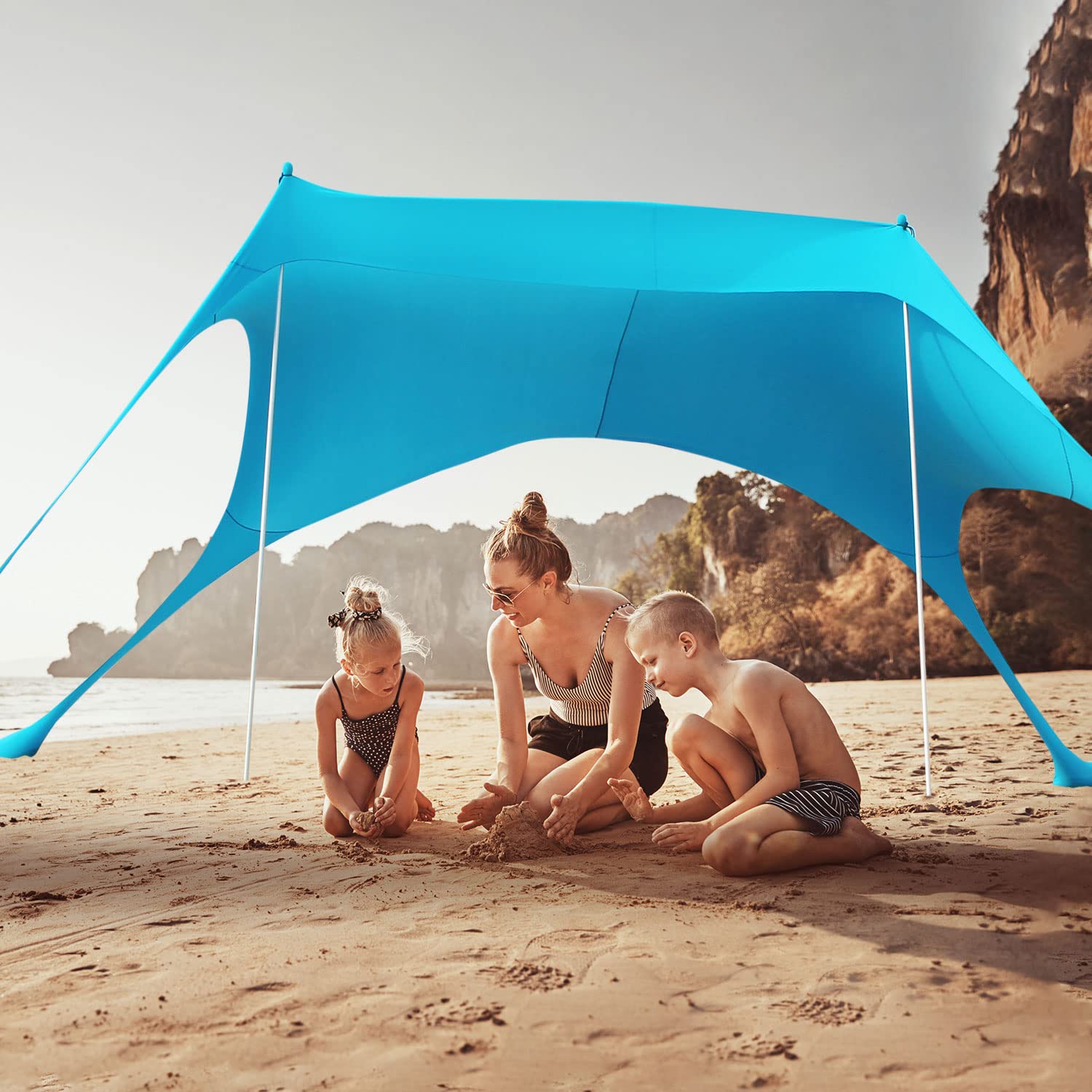 UPF50+ Beach Tent Sun Shelter - Easy Pop Up Canopy with Anti-Wind Stability Poles, Carry Bag & Accessories | Portable Sun Shade for Beach Camping, Picnics, Backyard & Outdoor Activities