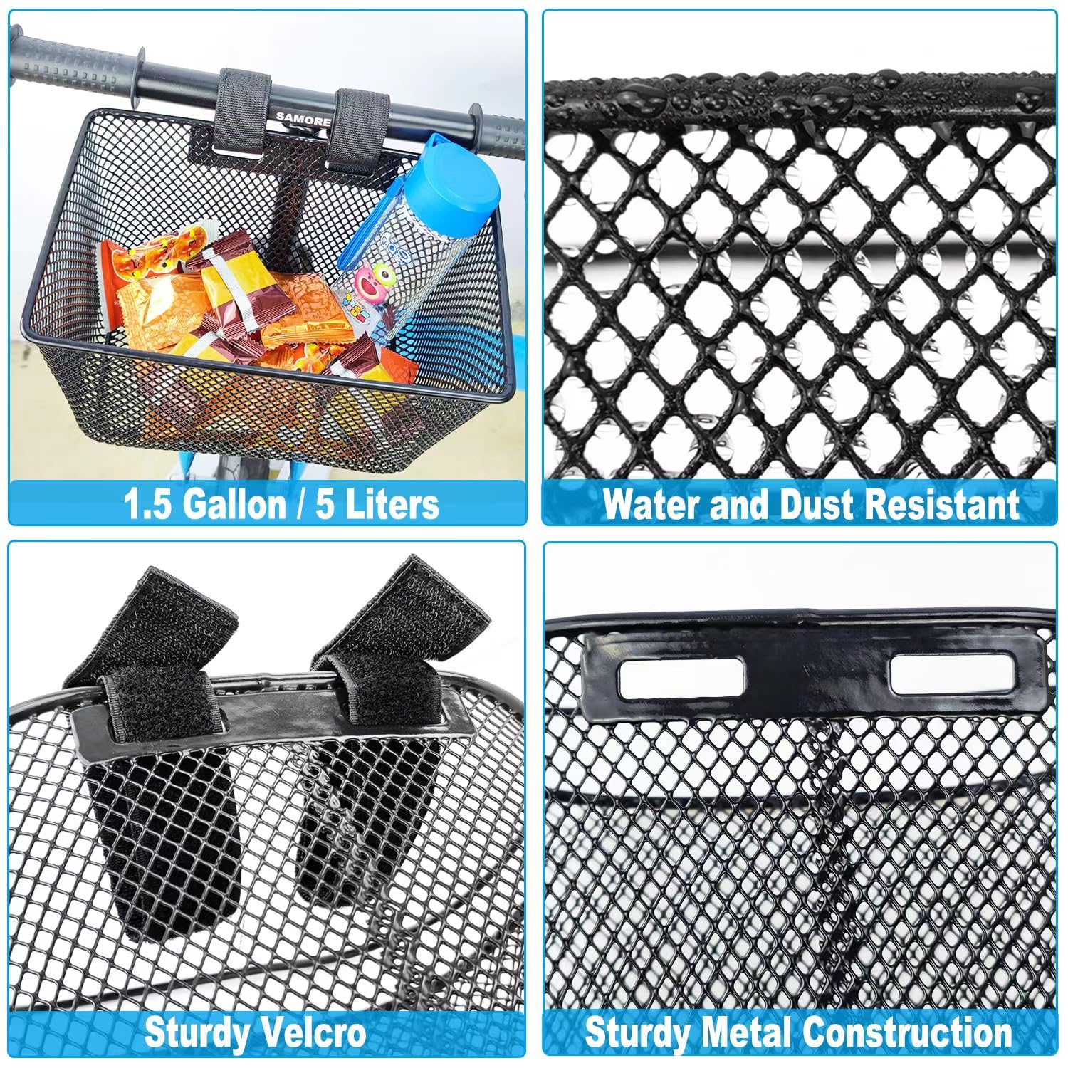MKUERO Kids Bike Basket - Waterproof Metal Wire Front Bicycle Basket for Boys & Girls - Fits Most Children's Bikes & Tricycles - Perfect for School Commutes, Picnics & Outdoor Adventures