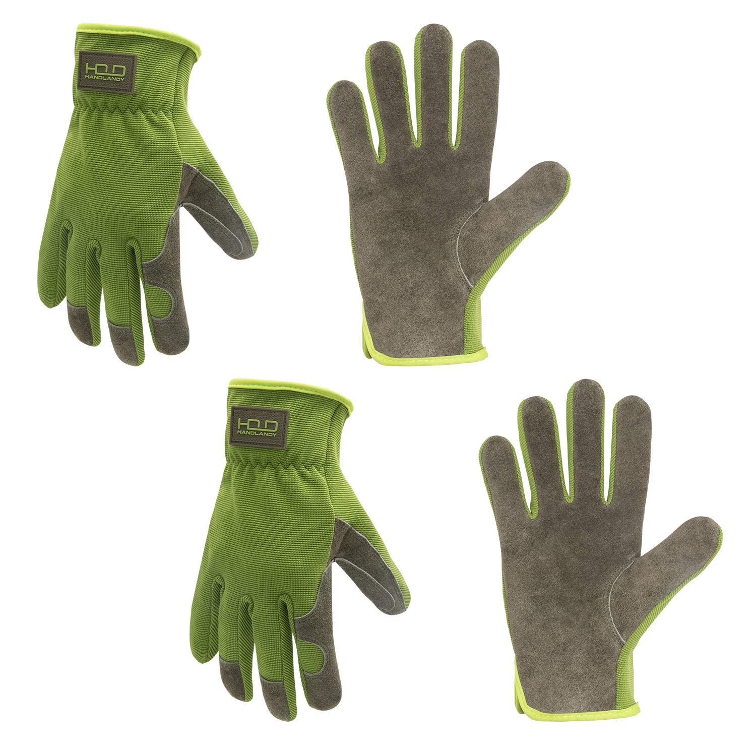 Premium Cowhide Leather Gardening Gloves for Men & Women - 2 Pairs Durable Work Gloves for Mechanics, Construction, Driving & Outdoor Activities (Medium, Green) - Perfect for Yard Work, Landscaping & DIY Projects