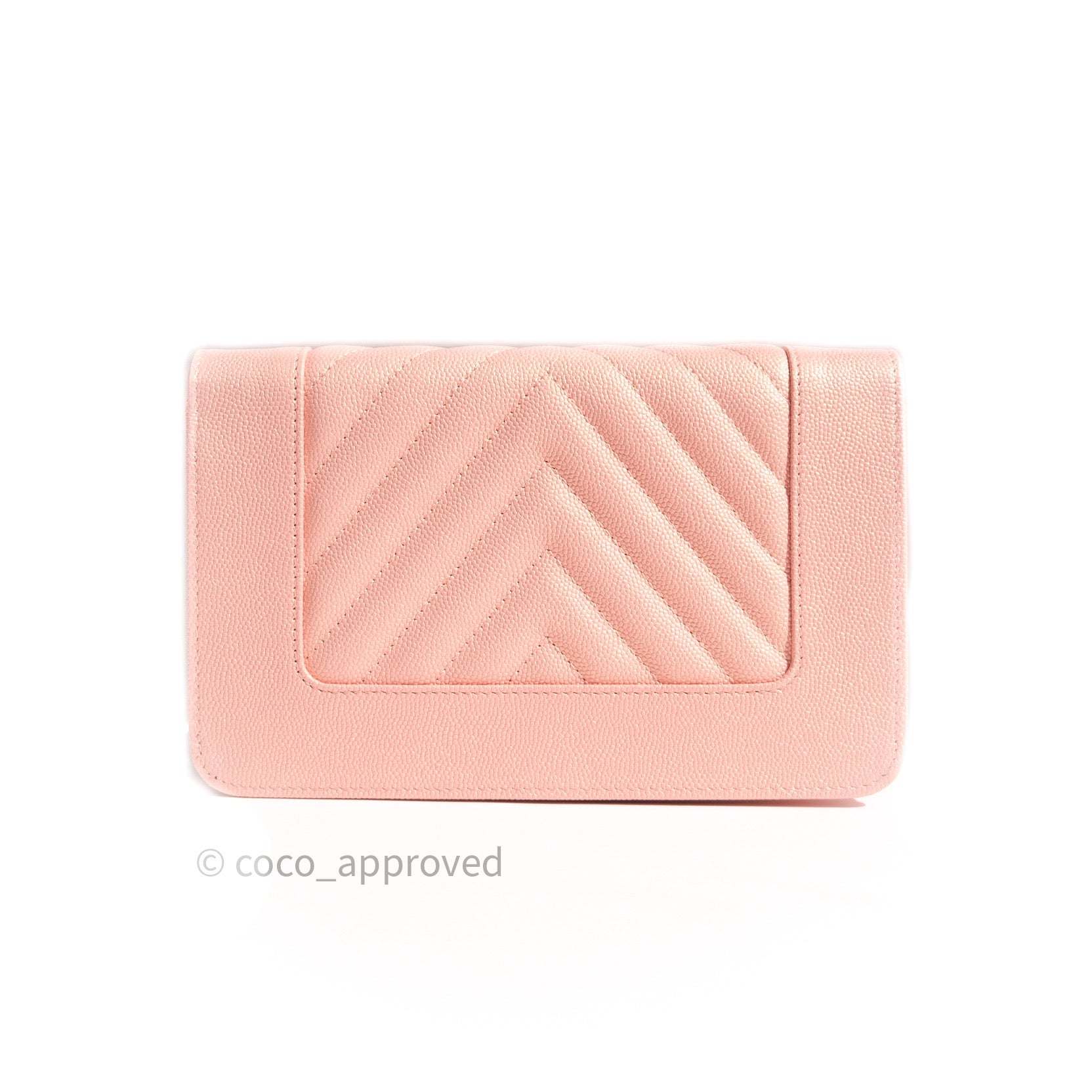 Chanel Chevron Wallet on Chain WOC Rose Gold Caviar Leather with Silver Hardware - Perfect for Evening Events & Luxury Fashion Accessories