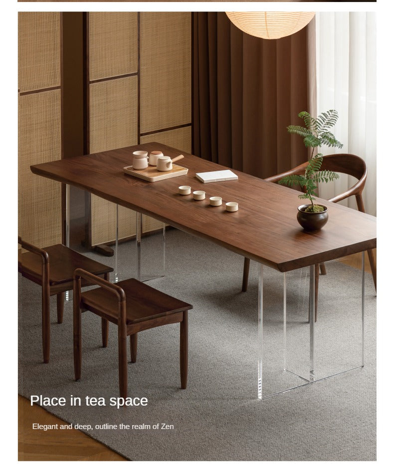 Premium Black Walnut & Ash Solid Wood Table Legs with Metal & Acrylic Accents - Sturdy Modern Furniture Legs for Dining Tables, Desks, and DIY Projects