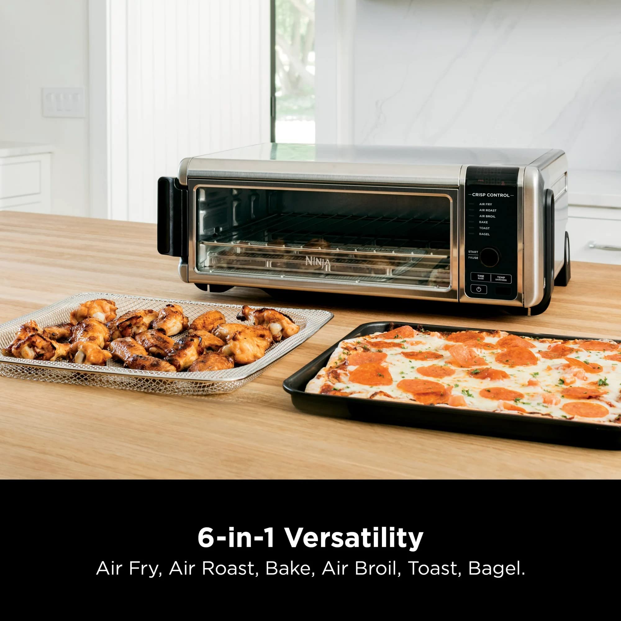 Ninja SP080 Foodi Digital Air Fry Countertop Oven - 6-in-1 Multi-Function Toaster Oven with Flip-Up Design for Space Saving | Includes Air Fry Basket, Wire Rack, Baking Pan & Crumb Tray | Perfect for Small Kitchens, Dorms & RV Cooking (Renewed, Silver)