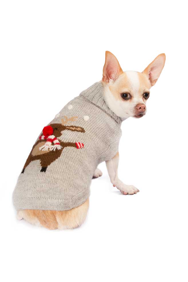 Alqo Wasi Christmas Moose Dog Sweater - Cozy Knit Winter Apparel for Small Medium Large Dogs - Perfect for Holiday Photos & Cold Weather Outings