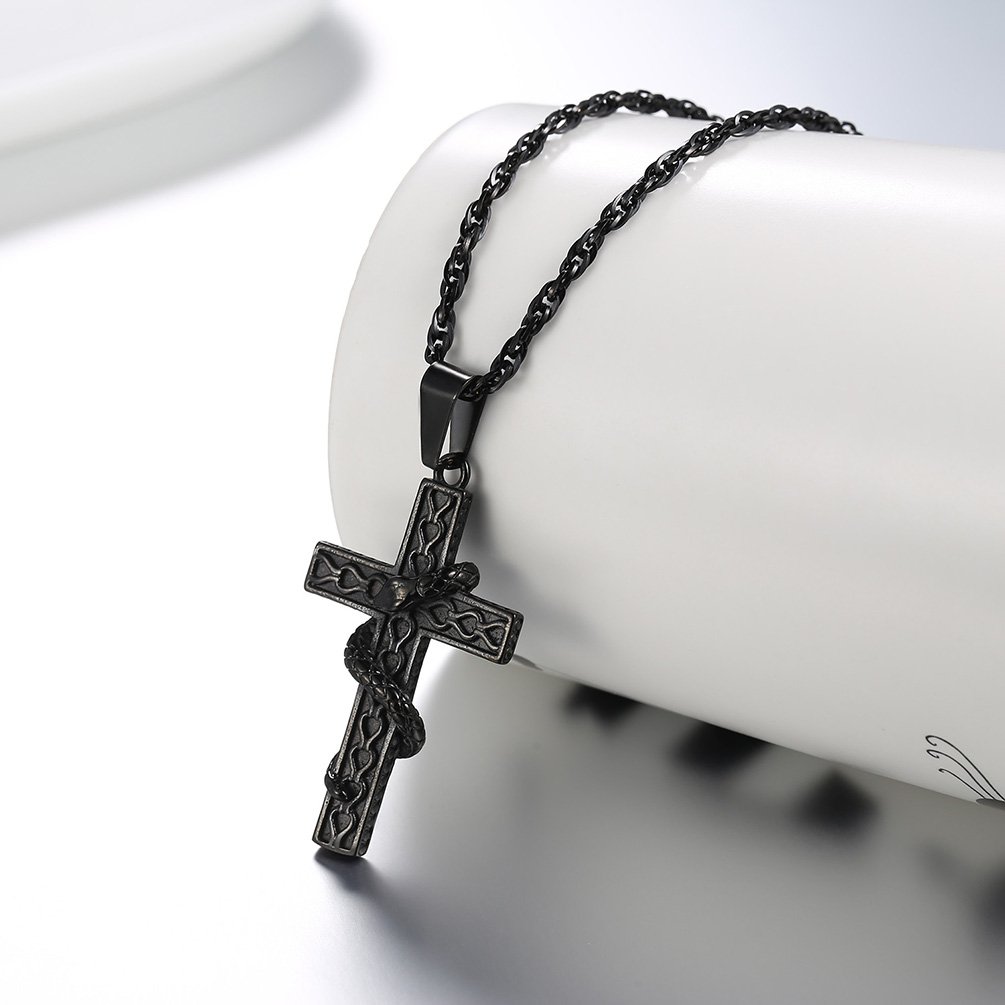 PROSTEEL Snake Cross Necklace for Men & Women - 316L Stainless Steel Pendant with Adjustable 22
