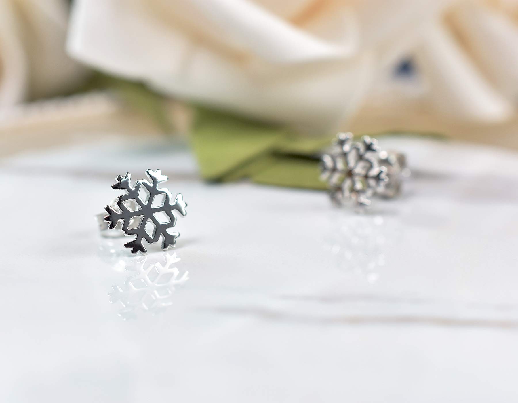Sterling Silver Snowflake Earrings with Cubic Zirconia - Hypoallergenic Dangle Drop Earrings for Women & Girls | Winter Christmas Jewelry Gift for Party, Wedding & Holiday Occasions