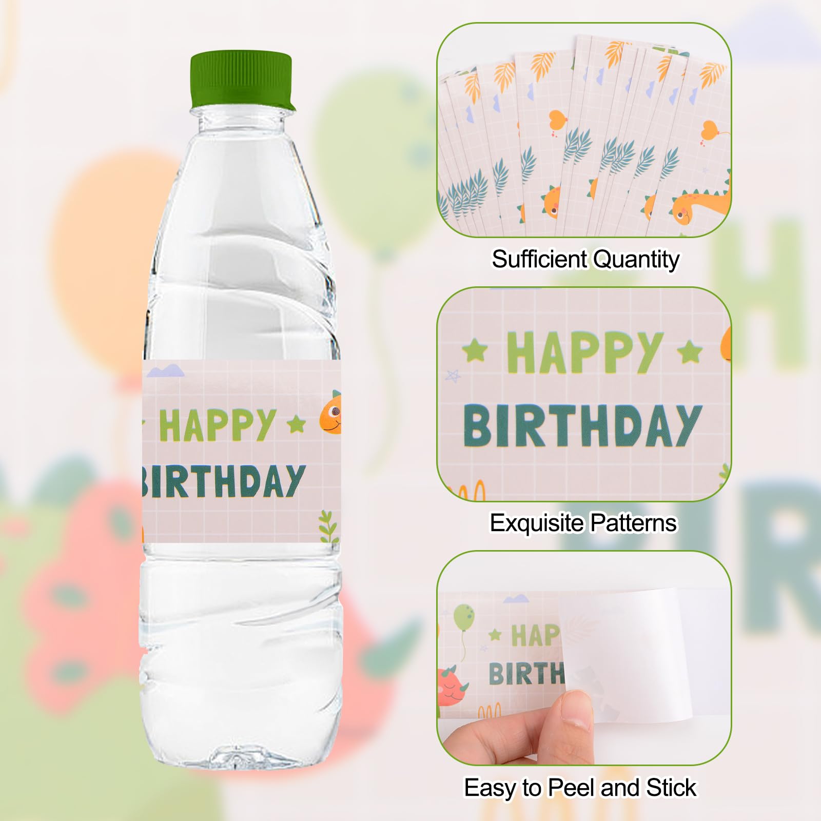 Dinosaur Birthday Water Bottle Labels - 48pcs Reusable Bottle Wraps & Decals for Birthday Parties, Bridal Showers, Baby Showers - Perfect for Party Decorations, Favors, and Special Events