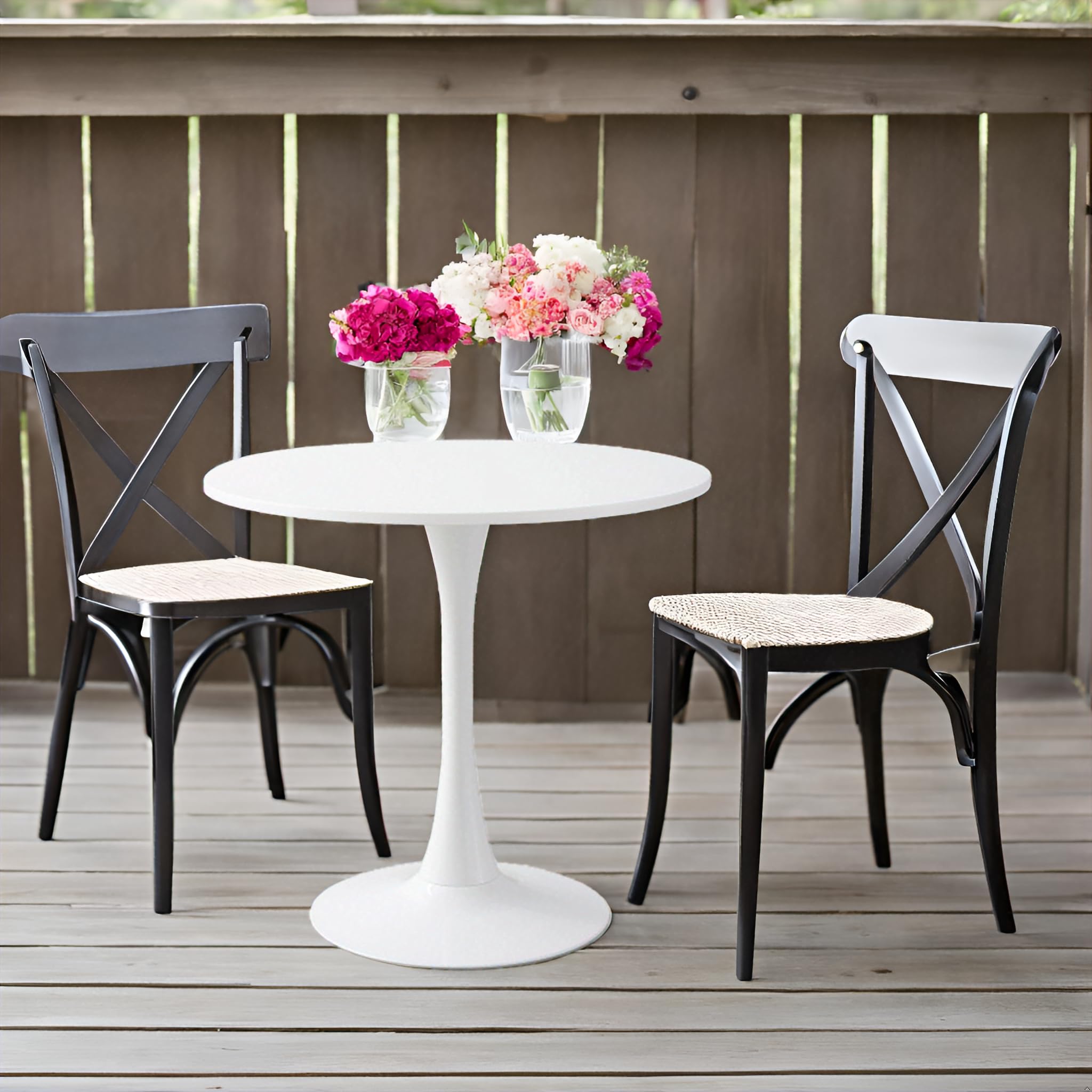 Modern Round Tulip Dining Table - 24 Inch White Kitchen Table with Sturdy Metal Base | Perfect for Small Spaces, Seats 2-4 | Ideal for Living Rooms, Cafés, Christmas Decor & Compact Apartments | Versatile as Dining Table, Coffee Table or Breakfast Nook Centerpiece