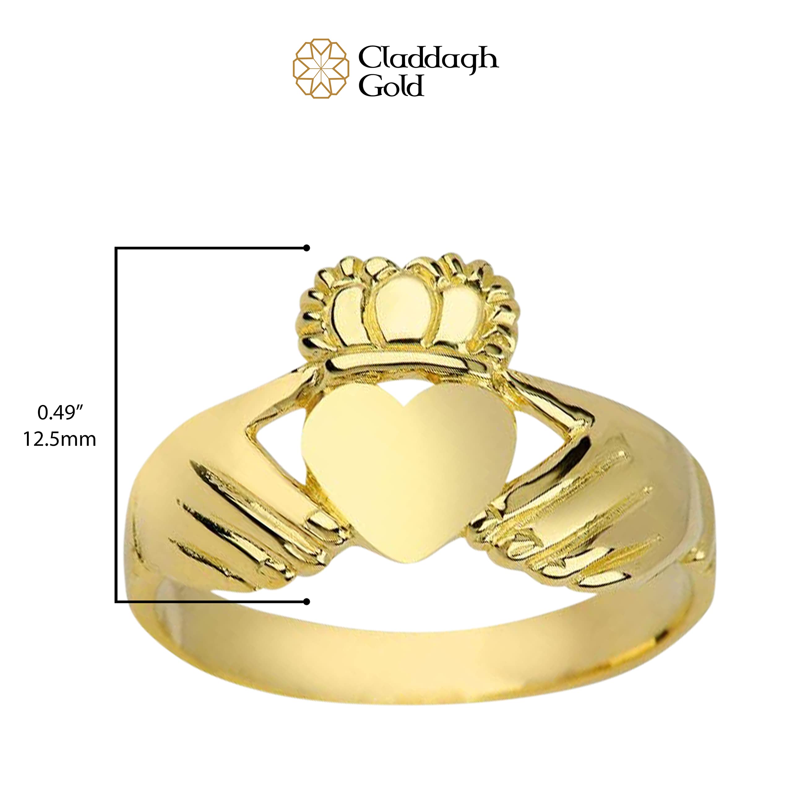 10K Yellow Gold Claddagh Ring for Women - High Polish Irish Wedding Band, Size 6.5 - Perfect for Engagement, Promise Rings & Celtic Jewelry Gifts