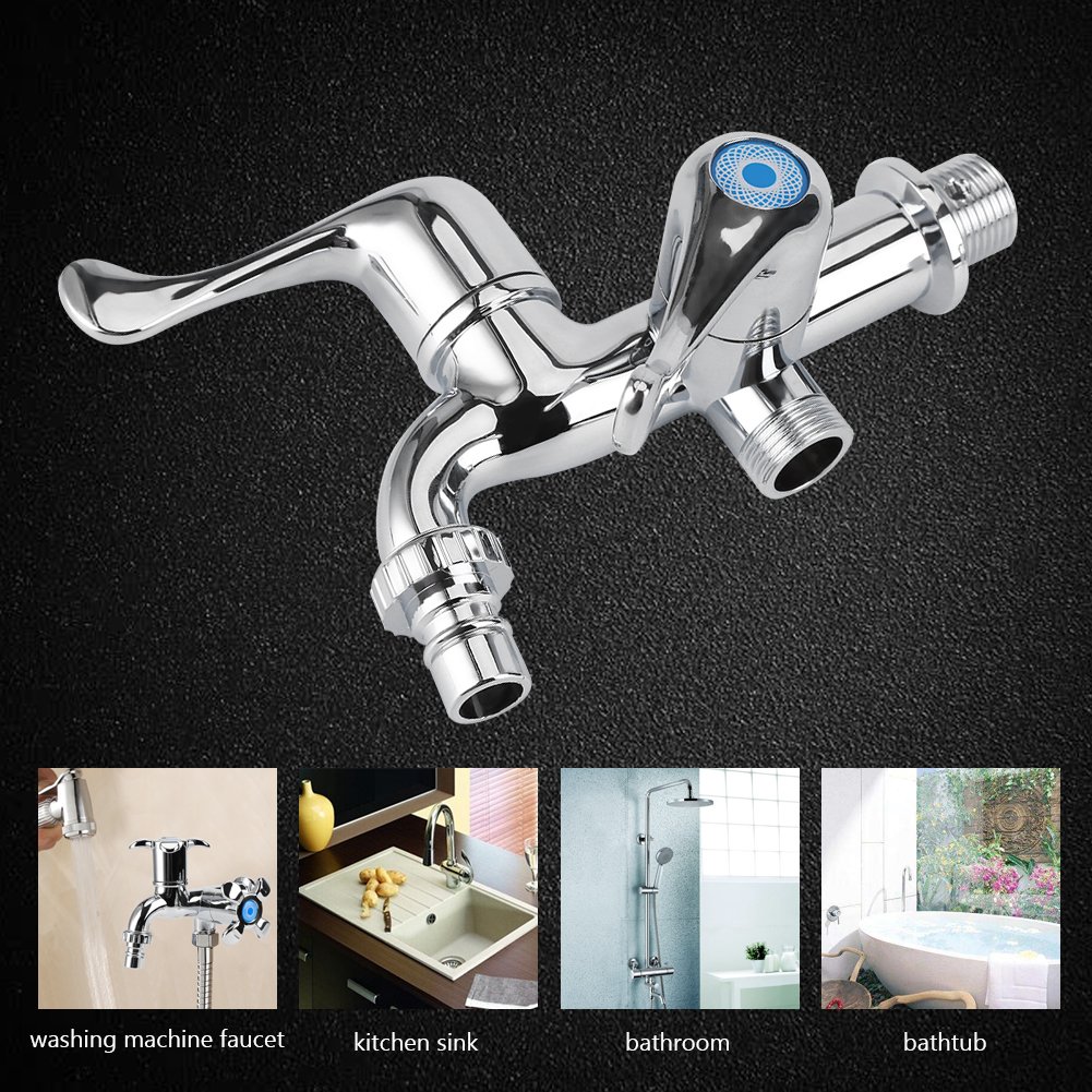 Fdit Single Lever Mixer Tap - Double Spout Kitchen Sink Faucet with Dual Switch for Washing Machine & Garden Use (Tail Handle) - Perfect for Modern Kitchens, Laundry Rooms & Outdoor Sinks