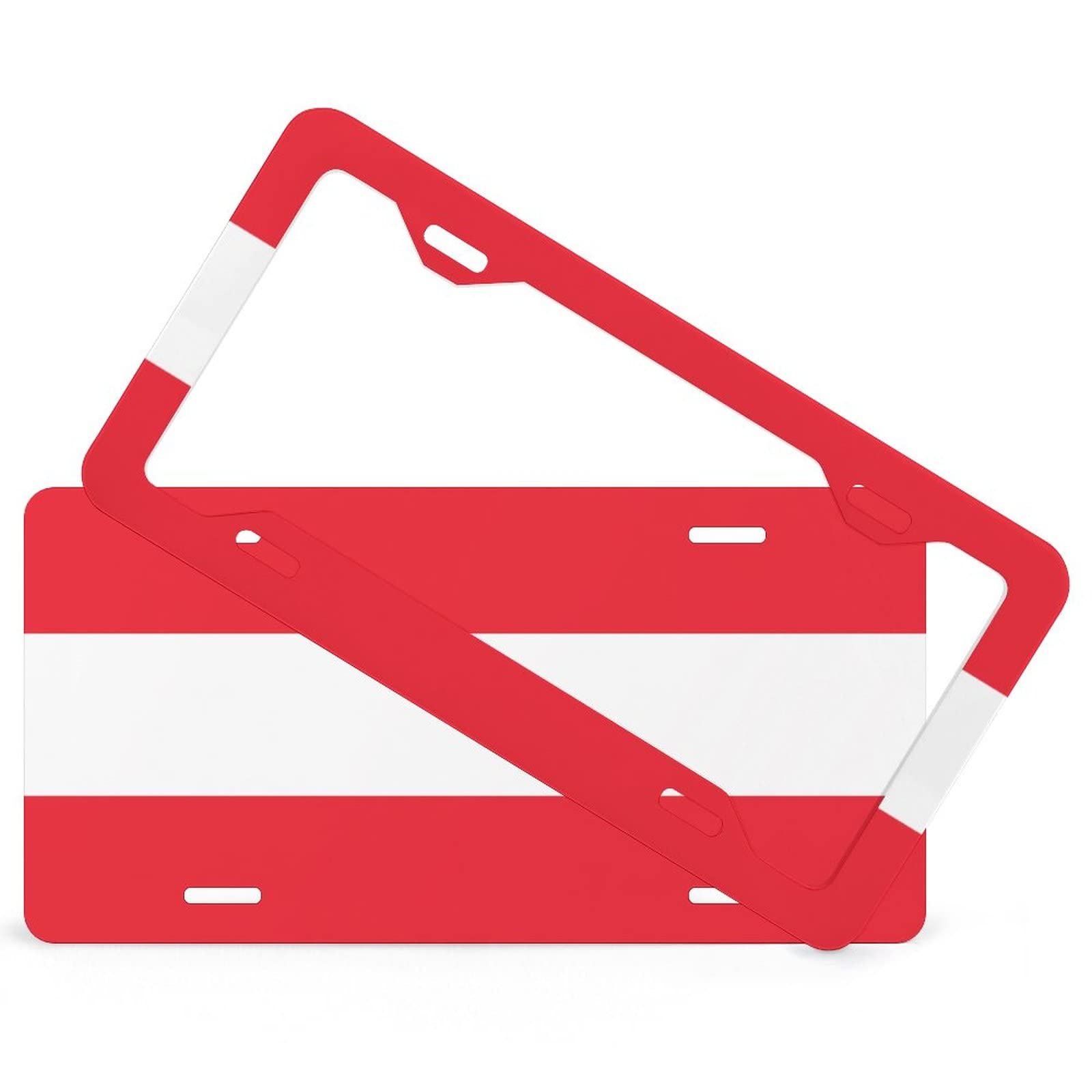 Austria Flag License Plate Frame & Cover Set - Durable Aluminum Car Plate Holder for Front & Back Bumper - Novelty Auto Accessories for Cars, Trucks & Vans - Perfect for Austrian Pride, Car Shows & Travel Enthusiasts