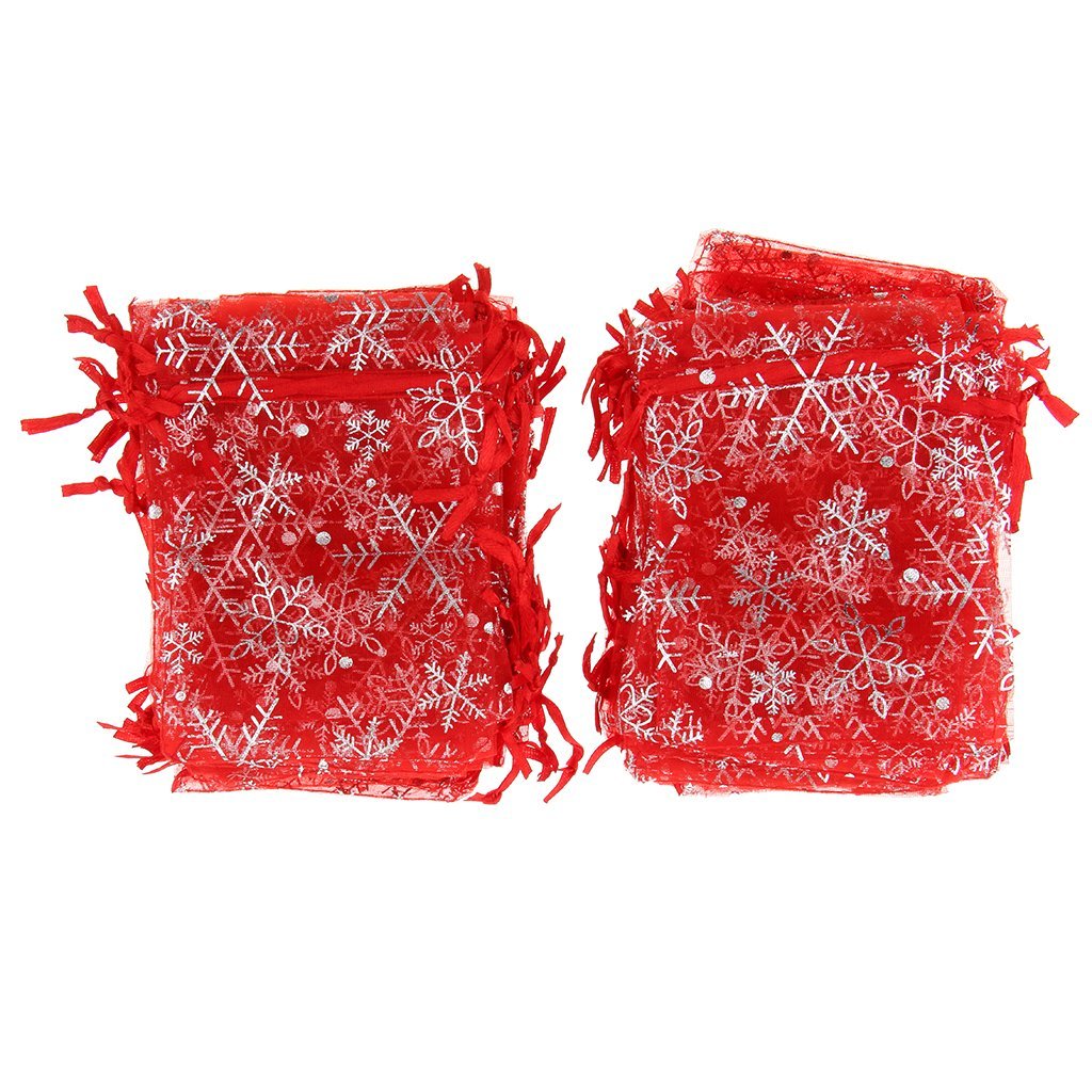 100pcs Red Christmas Snowflake Organza Gift Bags - 7x9cm Wedding Favors, Jewelry Pouches & Holiday Party Goodie Bags for Xmas Wrapping, Gifts & Decorations