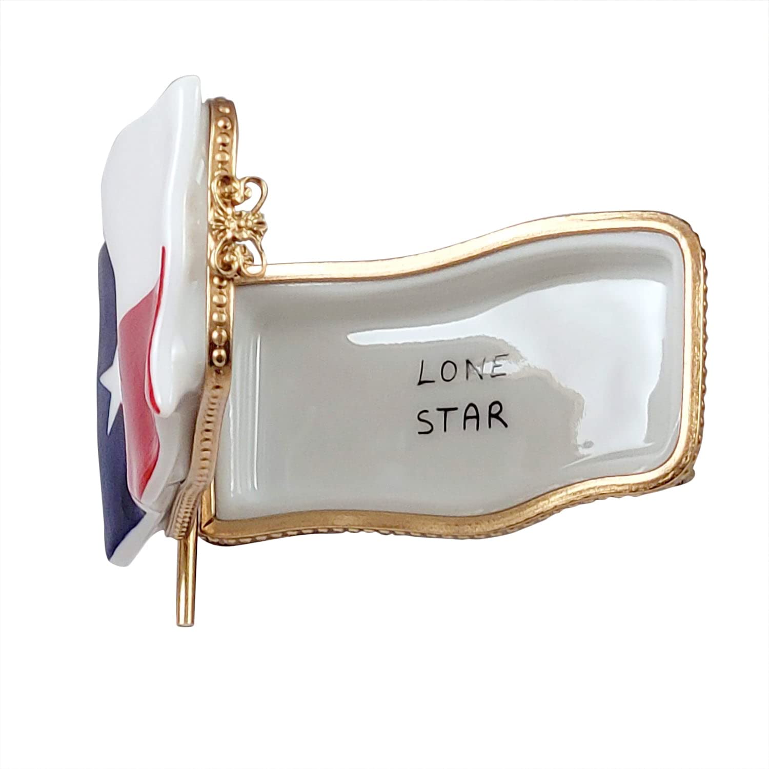 Texas Flag Limoges Porcelain Trinket Box - Hand-Painted Collectible Jewelry Storage - Perfect for Home Decor, Gift Giving & Texas Pride Display