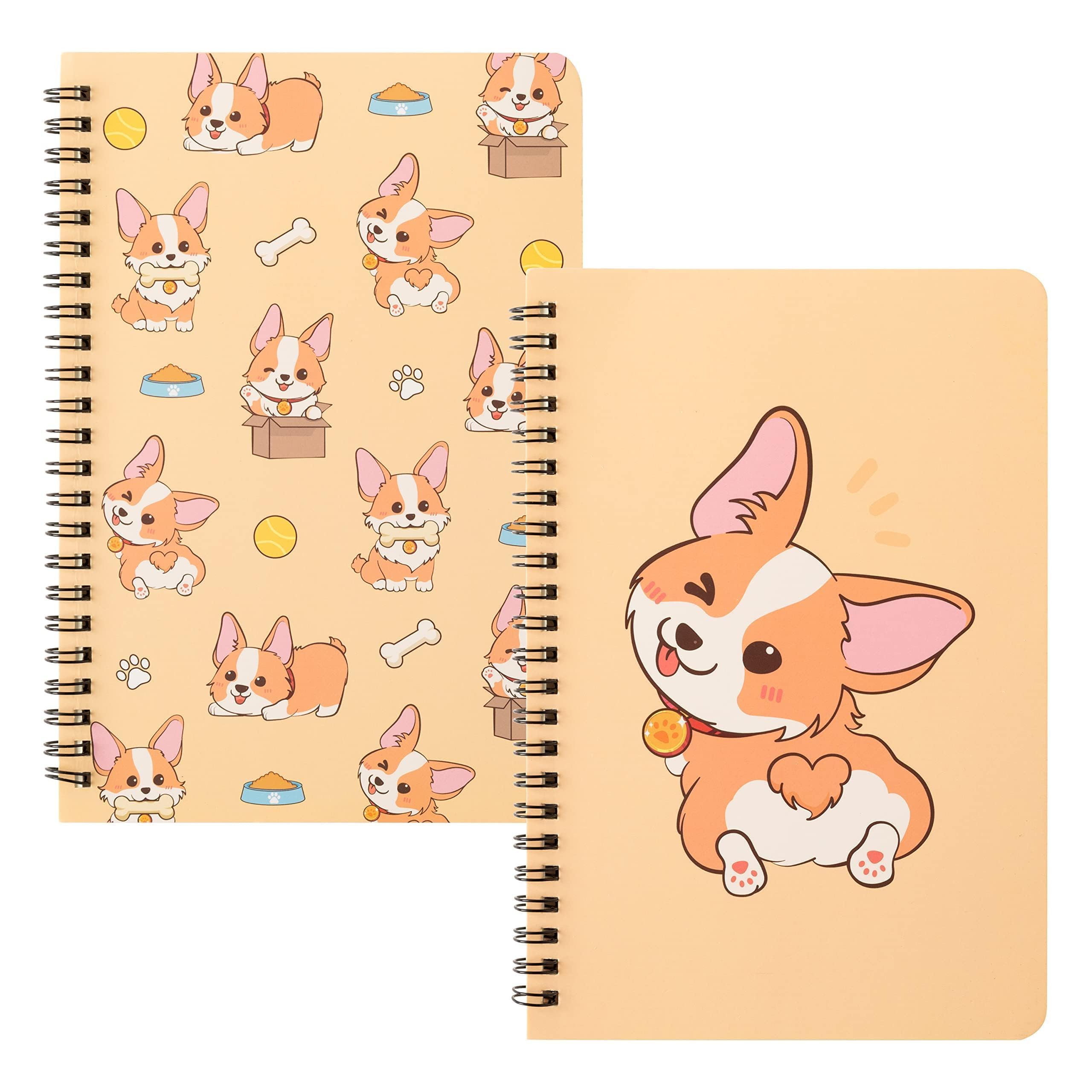 2-Pack Cute Corgi Spiral Notebooks - Lined Journal for School, Office & Note Taking - Adorable Dog Design for Students & Pet Lovers