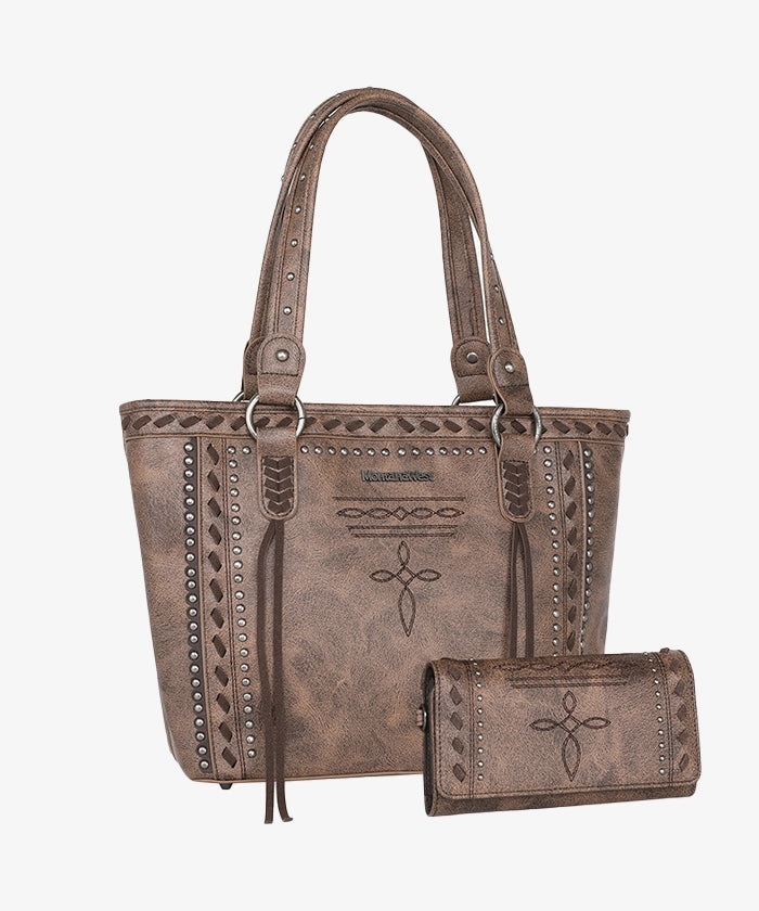 Montana West Diamond Cross Stitch Concealed Carry Tote Bag for Women - Stylish CCW Purse with Hidden Gun Pocket for Everyday Carry & Self Defense