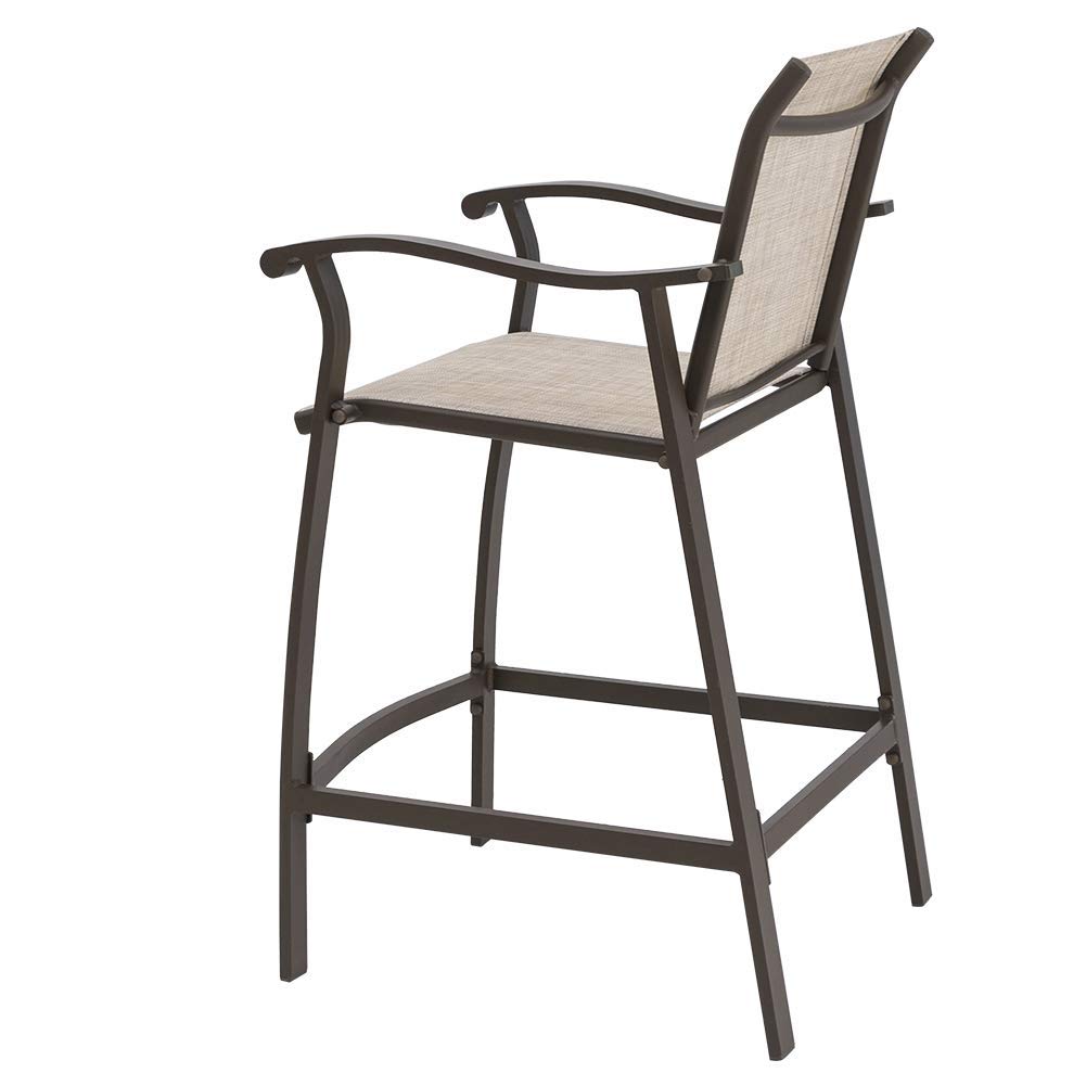 Crestlive Outdoor Counter Height Bar Stools Set of 4 - Heavy Duty Aluminum Frame Patio Furniture Bar Chairs in Antique Brown Finish (Beige) - Perfect for Backyard, Deck, Poolside & Outdoor Dining Areas