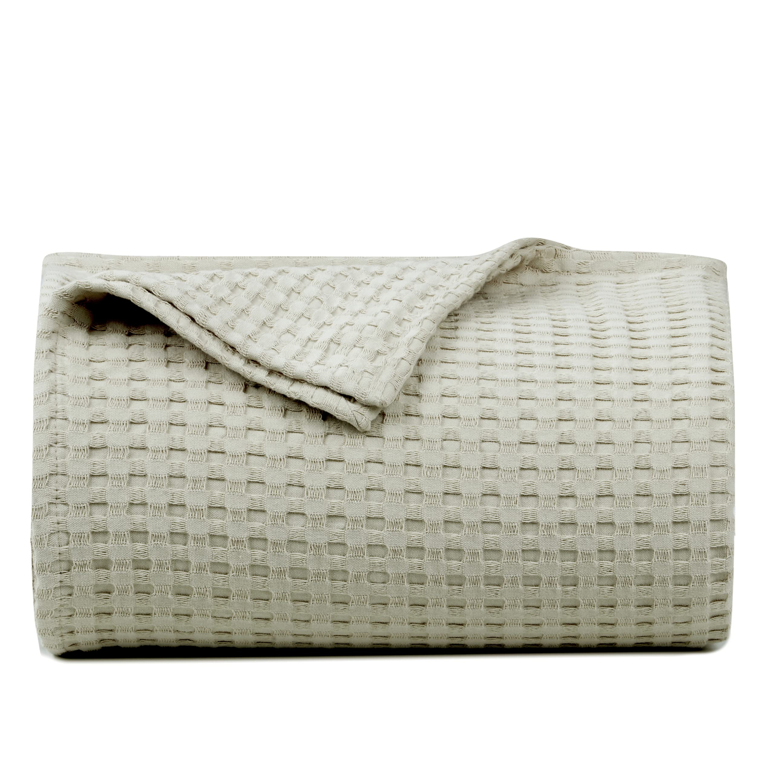 Tex Trend 100% Cotton Queen Size Waffle Weave Blanket - Lightweight & Breathable All-Season Bed Blanket, Soft Woven Throw for Couch, Sofa & Bedroom, Khaki, 90x90 Inches - Perfect for Fall, Winter & Cozy Home Decor