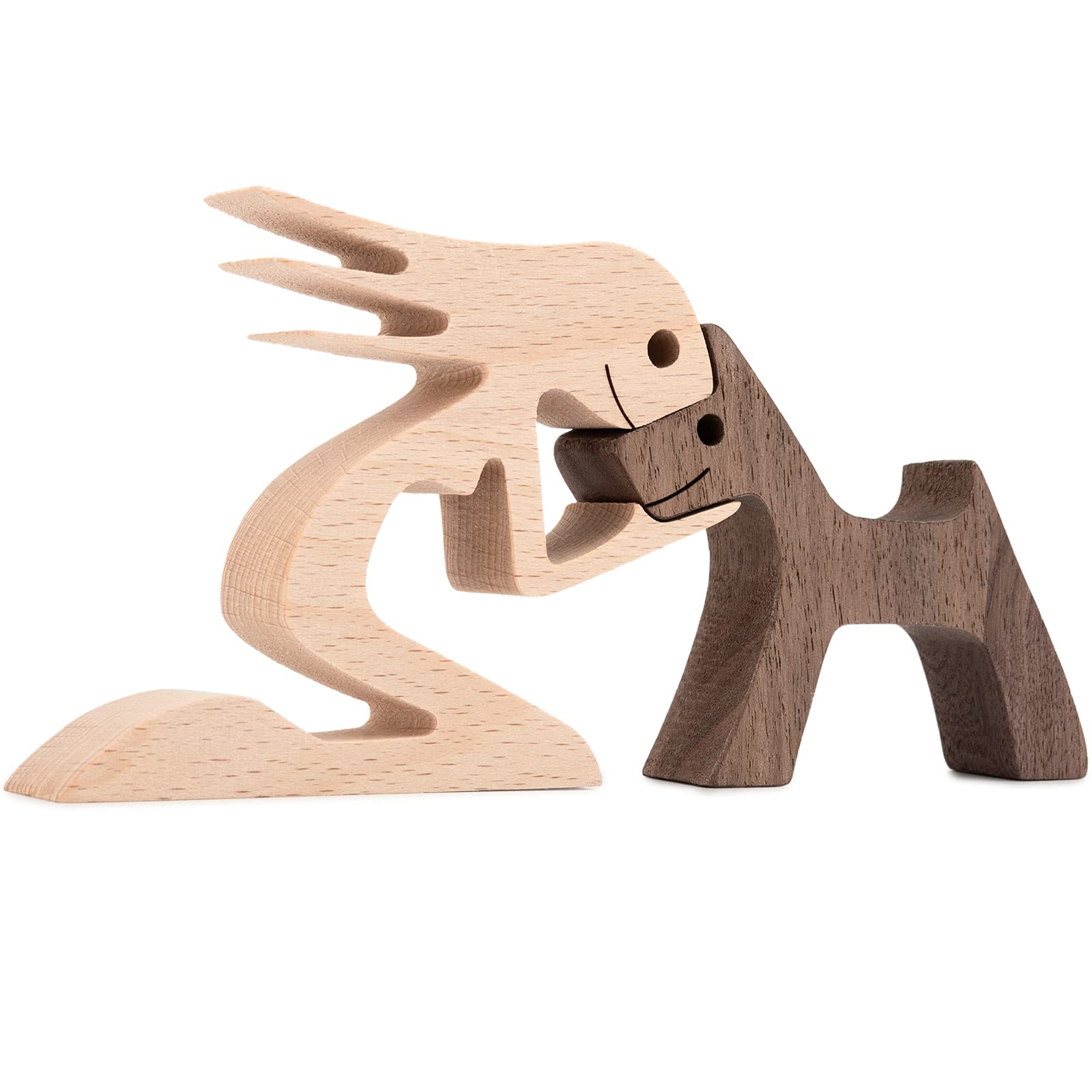 Small Living Room Decor - Handcrafted Wooden Women and Dog Statue for Home | Perfect for Bookshelf, Coffee Table & Mantel Decor
