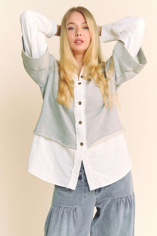 Davi & Dani Women's Faux Layered French Terry Contrast Top - Stylish Casual Blouse for Everyday Wear, Work & Weekend Outings