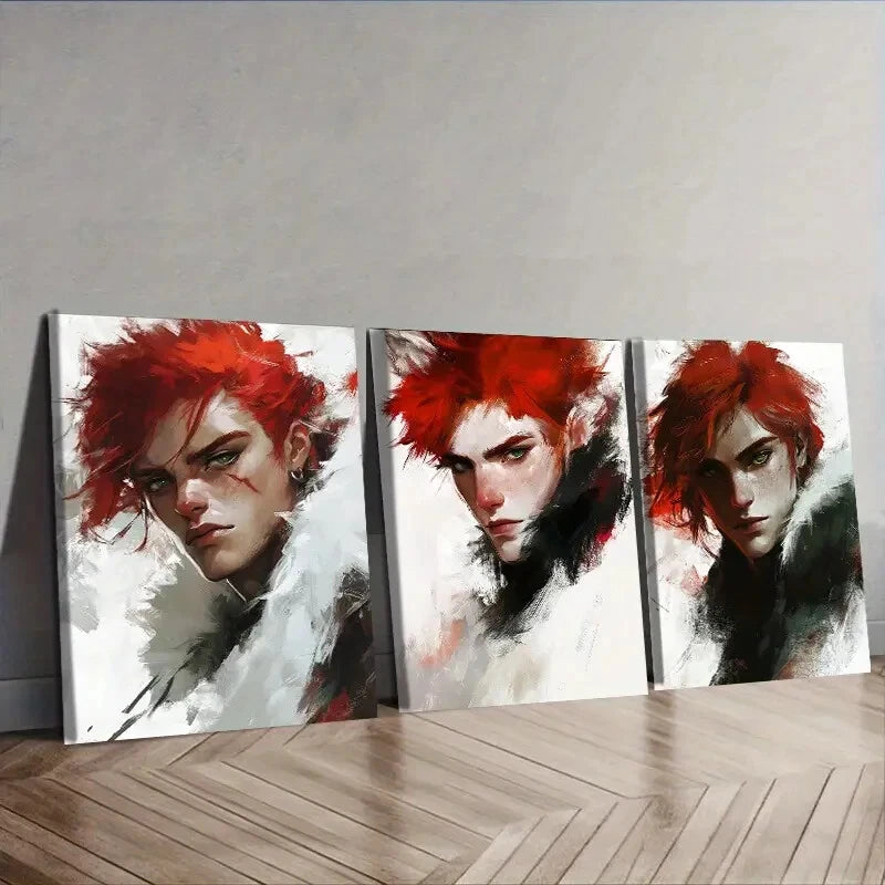 3-Piece Red Haired Man Wall Art Set - Framed Canvas Prints 40x60cm (16x24in) | High Quality Australian Made Wall Decor | Ready to Hang for Living Room, Bedroom or Office