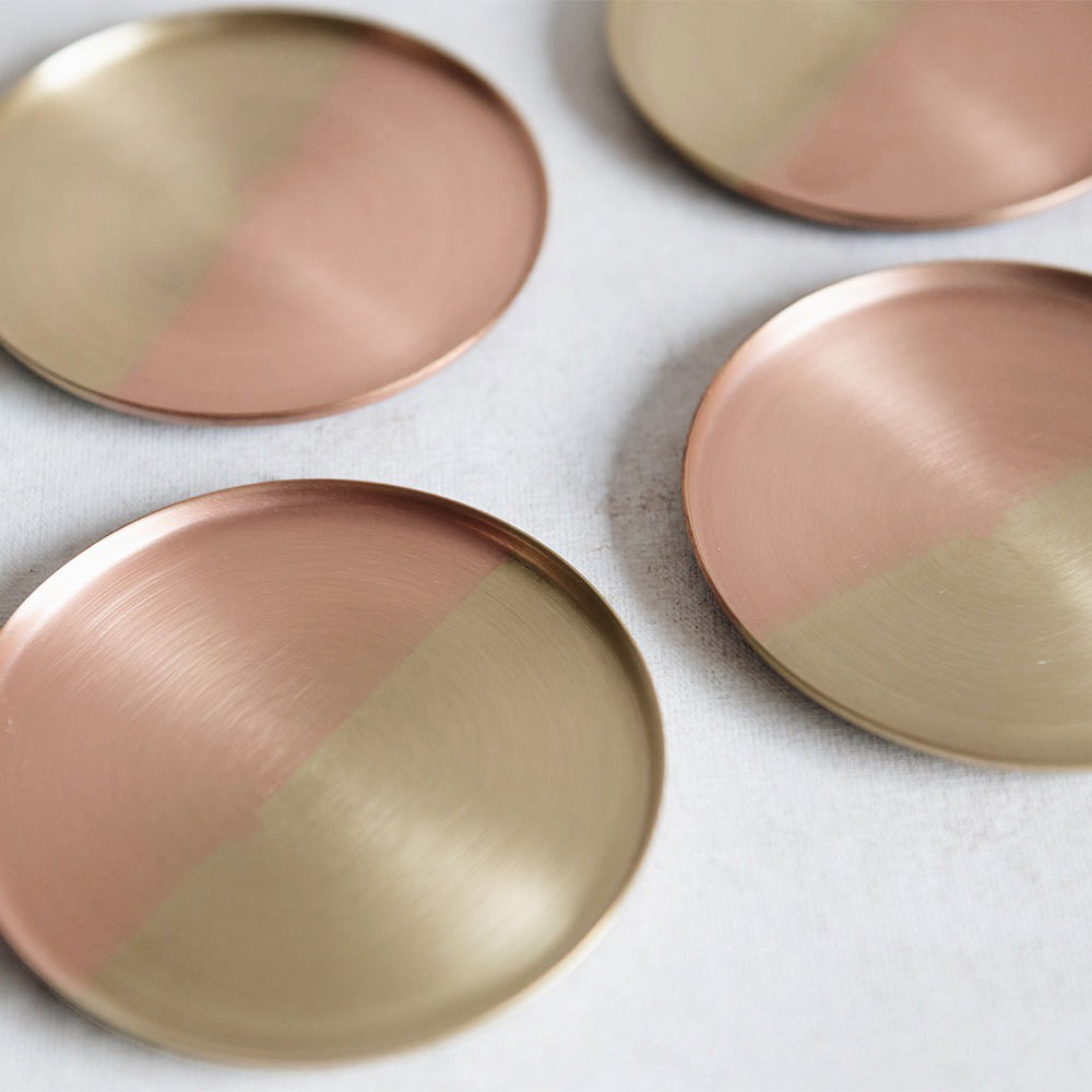Premium Dual Tone Brass & Copper Coaster Set - Elegant & Durable Drink Coasters for Home, Office, or Bar Use