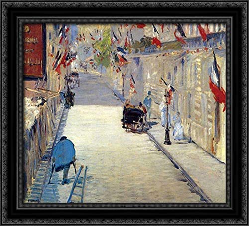 Edouard Manet 'Rue Mosnier Decorated with Flags' 22x20 Black Ornate Wood Framed Canvas Art Print - Vintage Paris Street Scene Wall Decor for Living Room, Office & Gallery