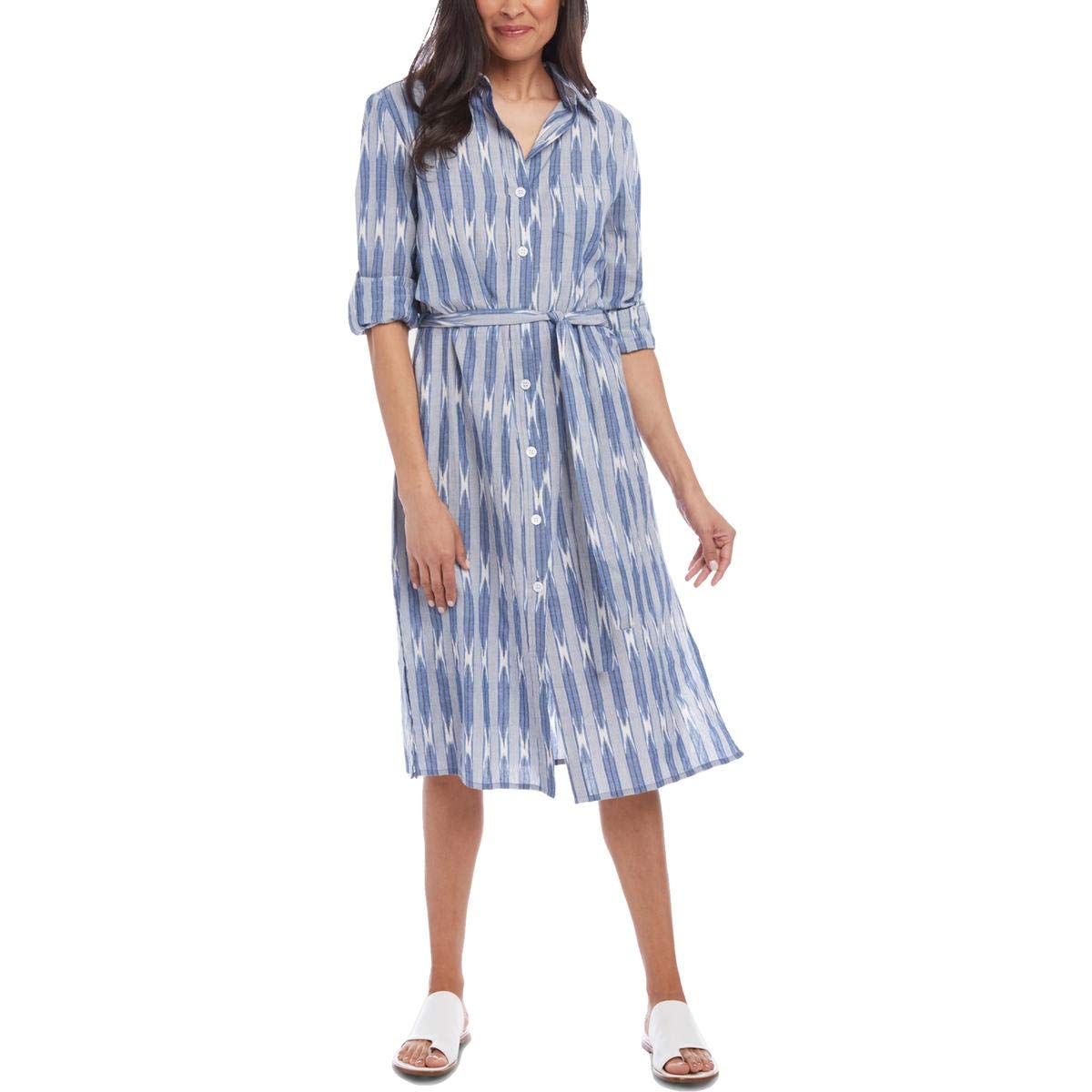 Karen Kane Women's Cotton Printed Shirtdress - Blue, Size L | Casual Summer Dress for Beach, Brunch & Everyday Wear