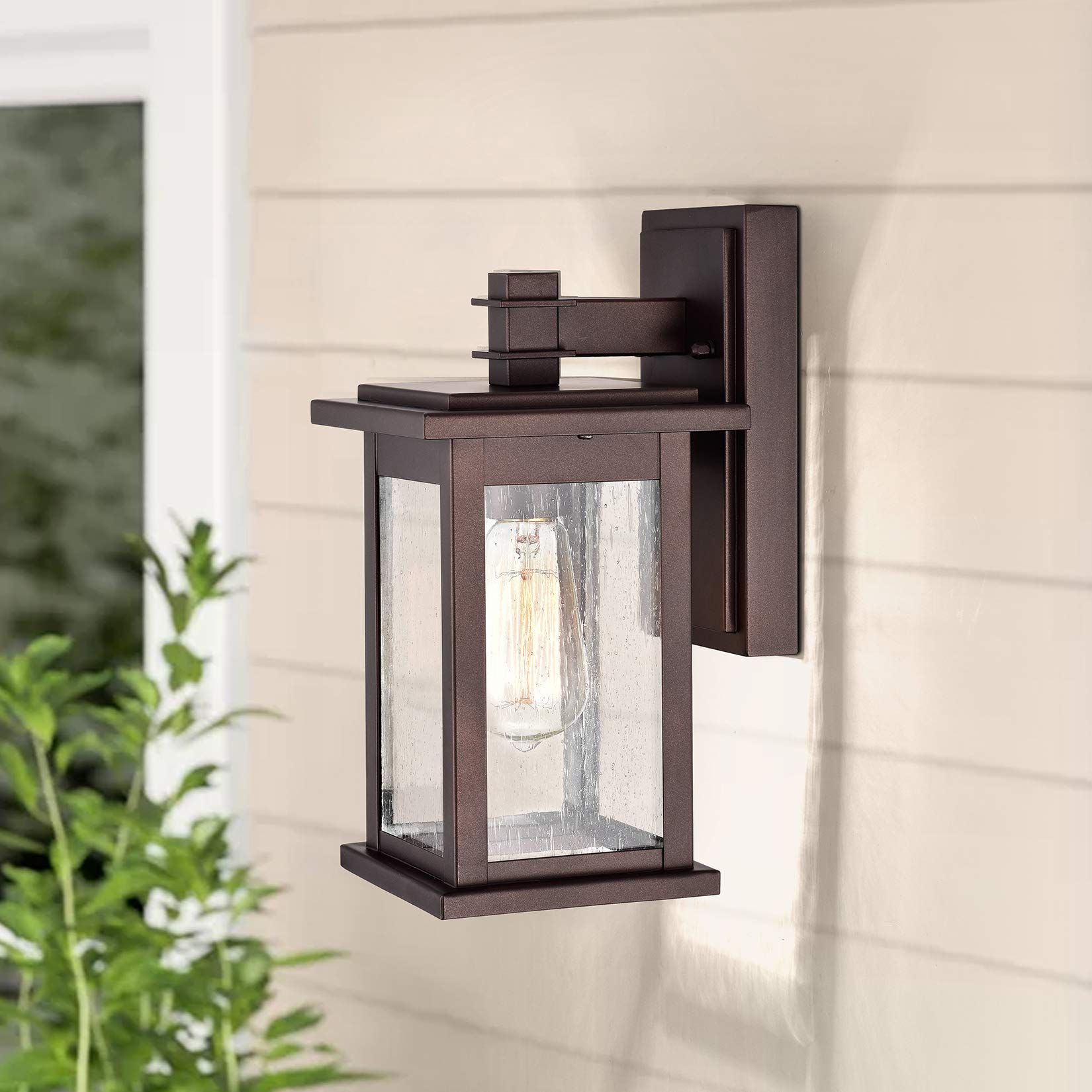 MICSIU 2 Pack Oil Rubbed Bronze Outdoor Wall Sconce Lights - 12 Inch Waterproof Exterior Lighting with Clear Seedy Glass Shades - Perfect for House Porch, Entryway, Patio, Garage & Garden Lighting