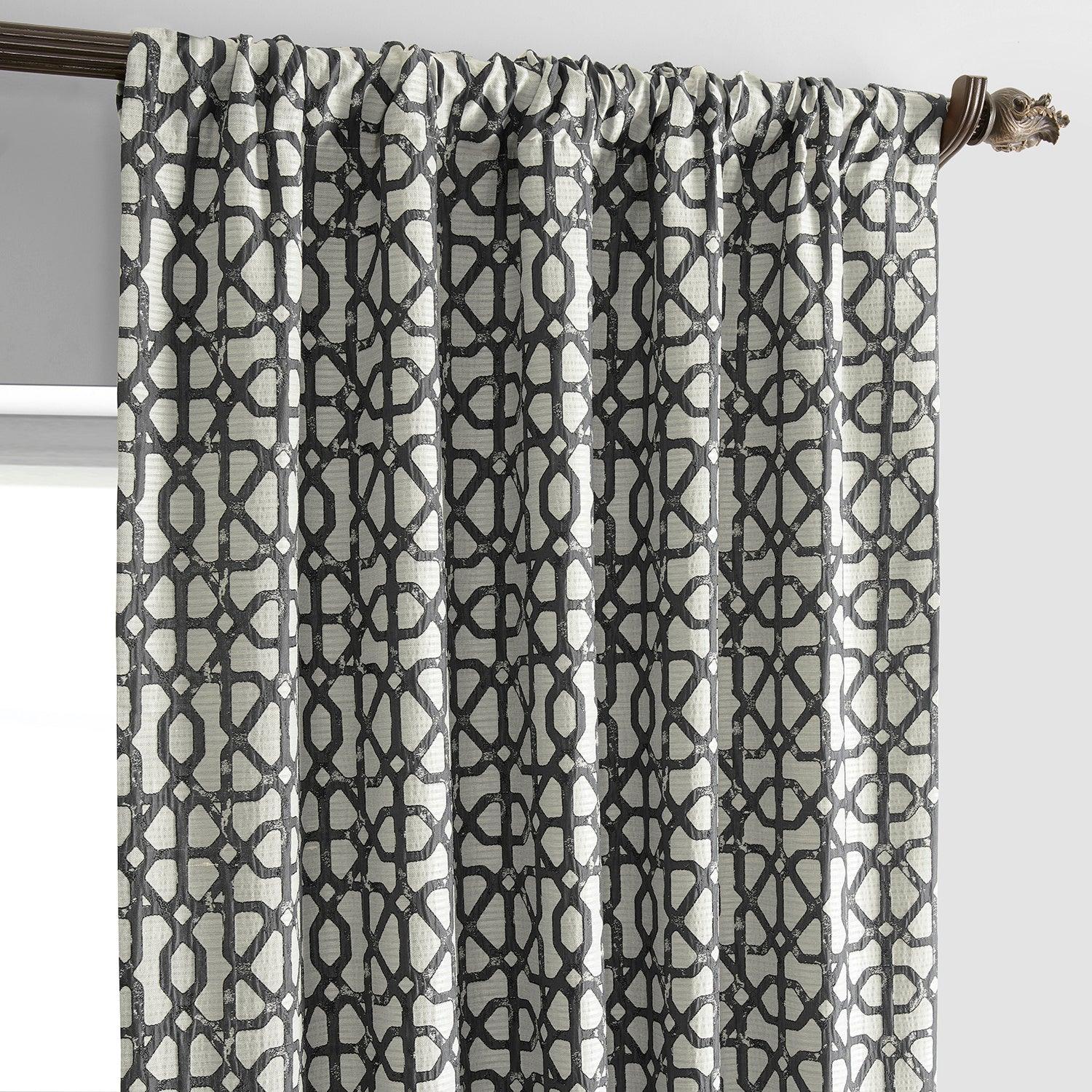 Metro Black Geometric Faux Silk Jacquard Blackout Curtains for Bedroom & Living Room - Elegant Window Treatment for Light Control and Privacy