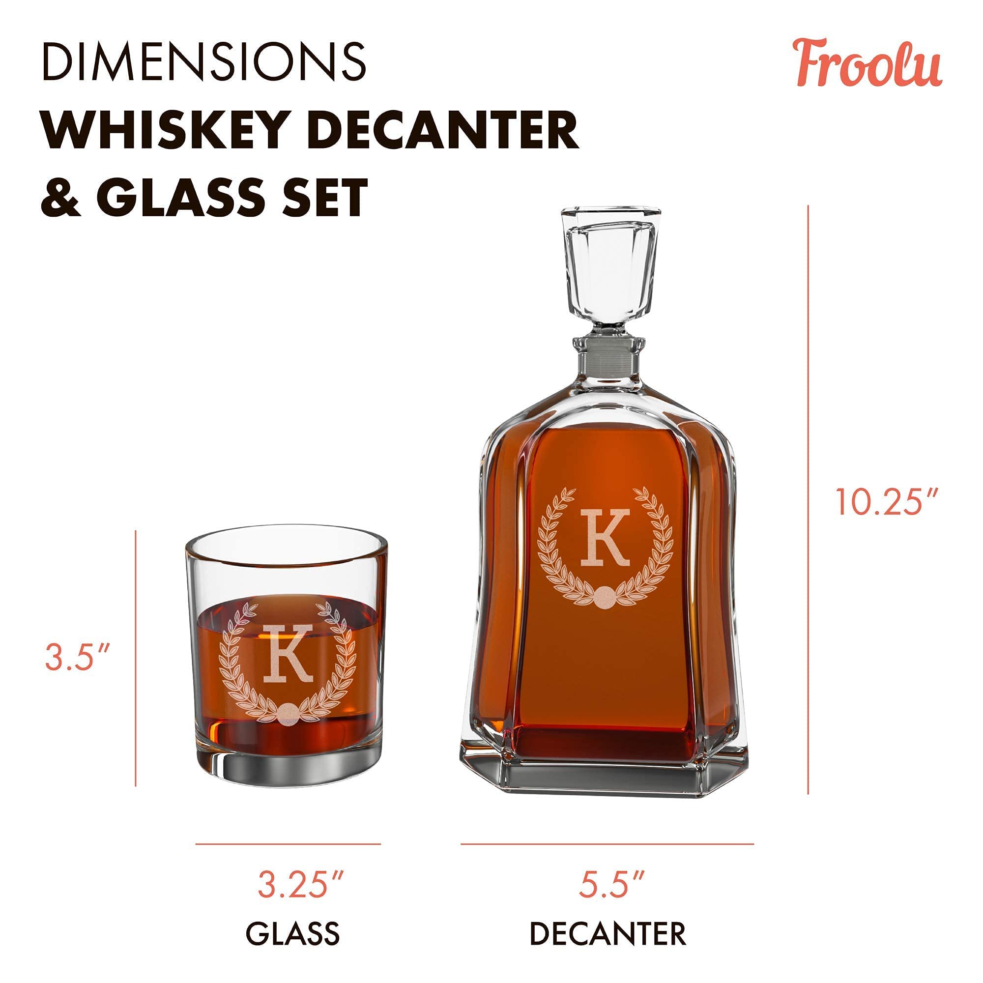Personalized Whiskey Decanter Set with 2 Scotch Glasses & Whiskey Stones - 9 Engraved Design Options for Men - Premium Gift for Dad, Husband, Boyfriend - Ideal for Christmas, Valentine's Day & Anniversary Gifts - Perfect for Home Bars, Man Caves & Special Occasions - by Froolu