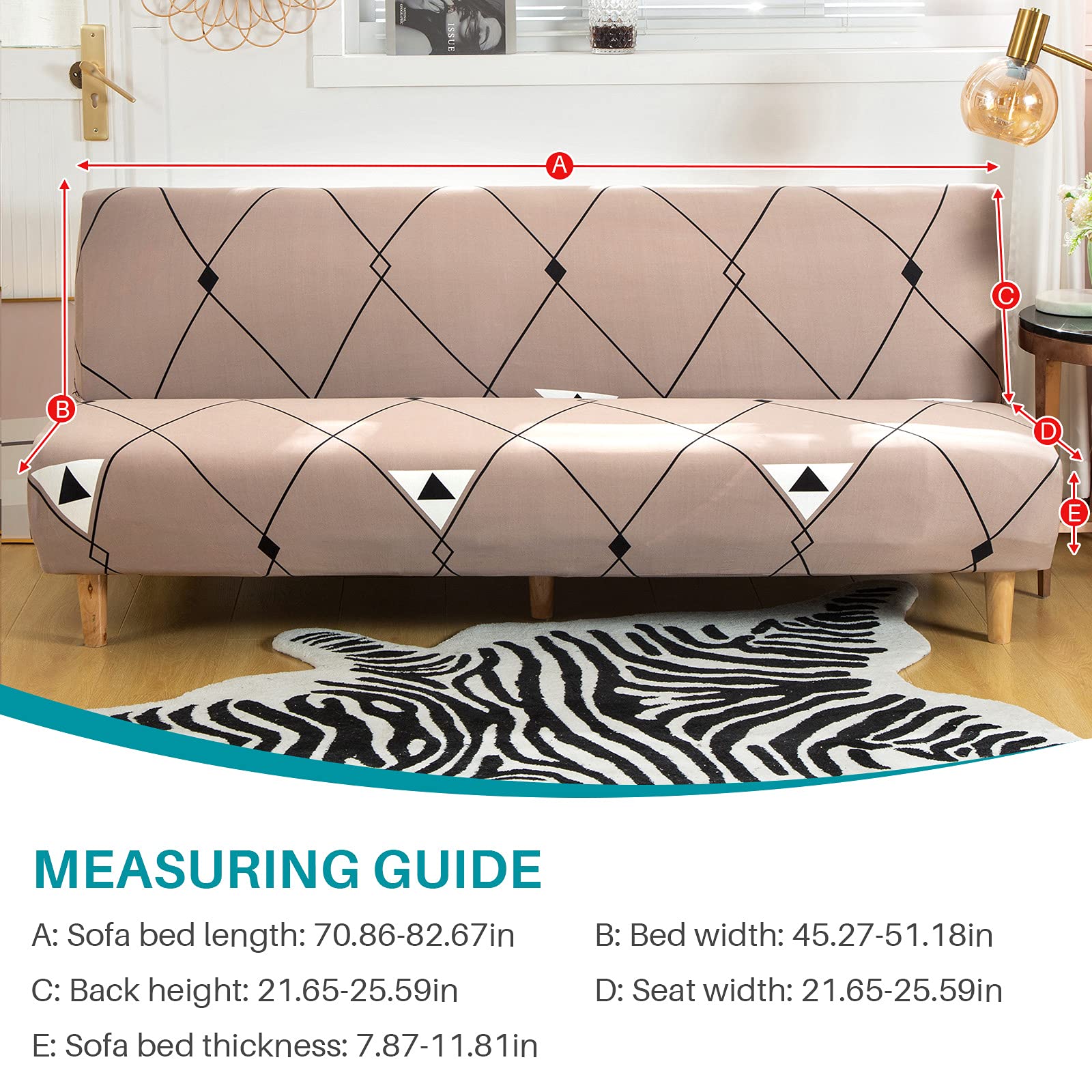 Beacon Pet Stretch Sofa Slipcover - Armless Futon Cover with Printed Design, Elastic Polyester Spandex Fabric, Washable Furniture Protector for Folding Couches - Perfect for Pet Owners, Living Rooms & Small Spaces