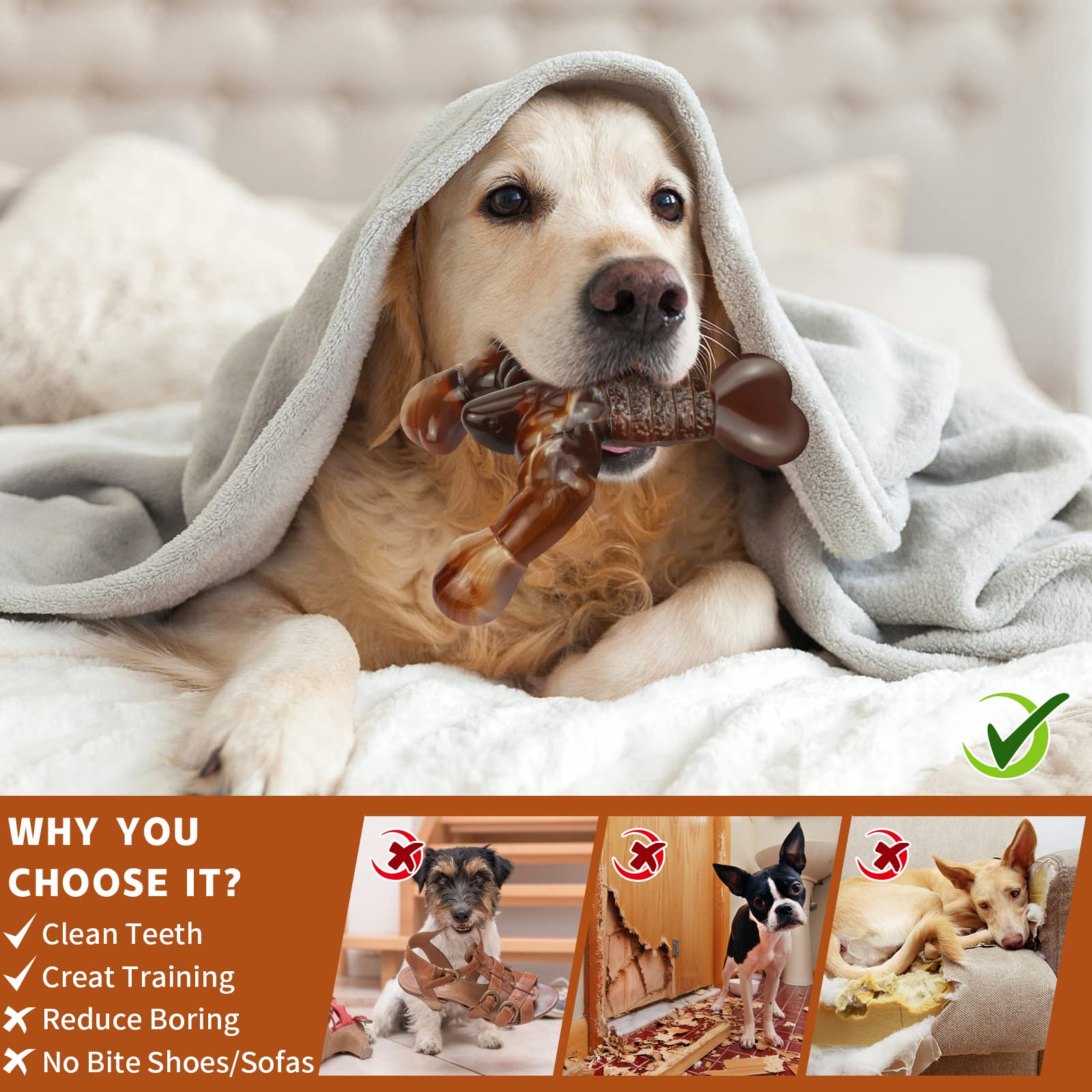 Indestructible Dog Chew Toys for Aggressive Chewers - Durable Bacon-Flavored Dog Bone Toys for Medium & Large Breed Dogs - Best Long-Lasting Chewing Toy to Keep Pets Busy - Perfect for Crate Training, Anxiety Relief & Dental Health
